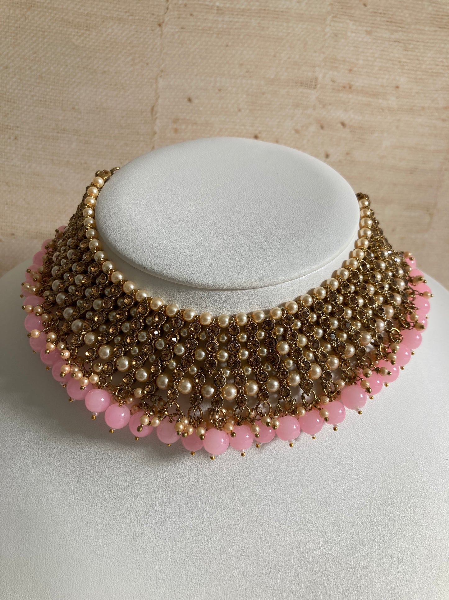 Sapna Gold Plated Light Pink Pearl Choker Set (ST183)