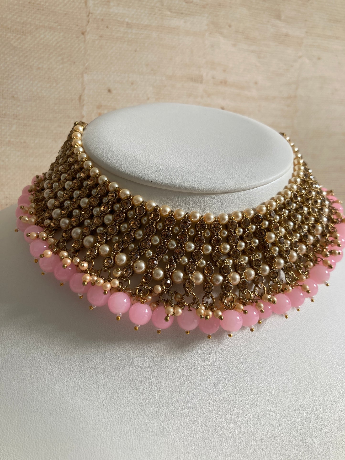 Sapna Gold Plated Light Pink Pearl Choker Set (ST183)