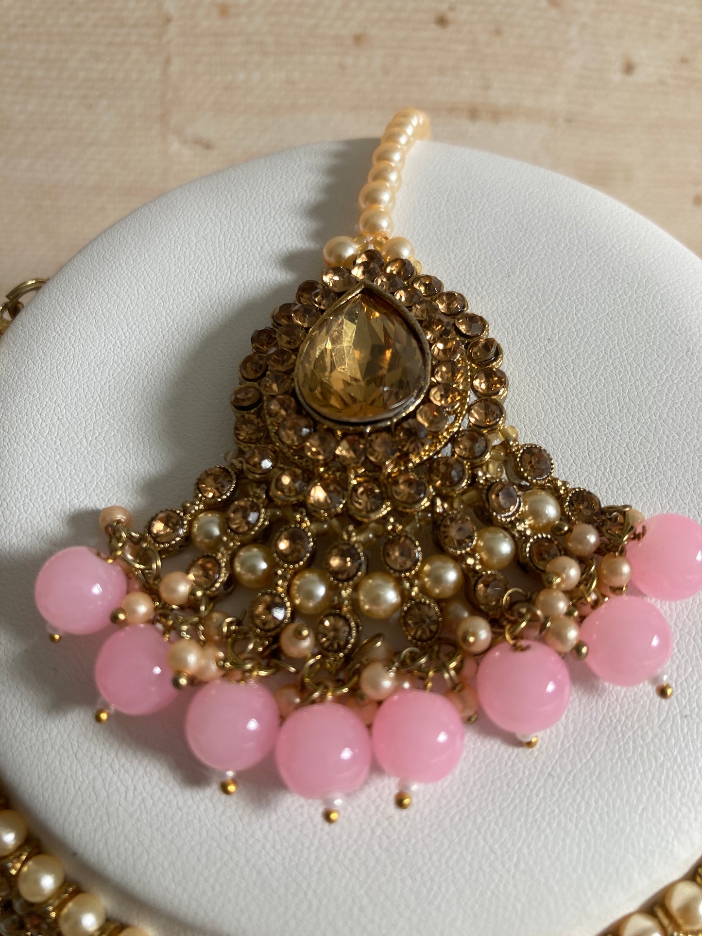 Sapna Gold Plated Light Pink Pearl Choker Set (ST183)