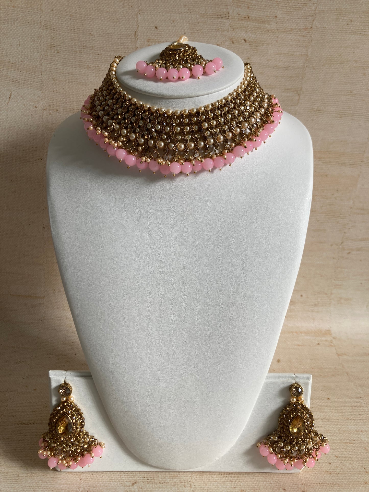 Sapna Gold Plated Light Pink Pearl Choker Set (ST183)