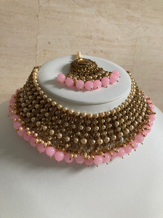 Sapna Gold Plated Light Pink Pearl Choker Set (ST183)