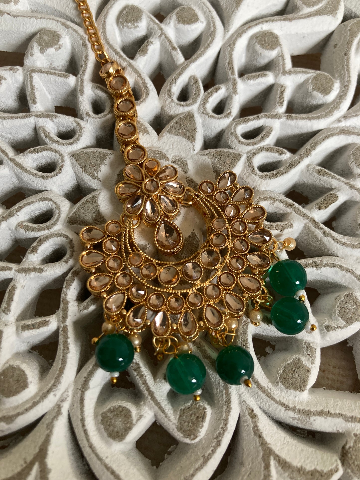 Amber Gold Plated Kundan Beaded Set (ST221) Antique Emerald