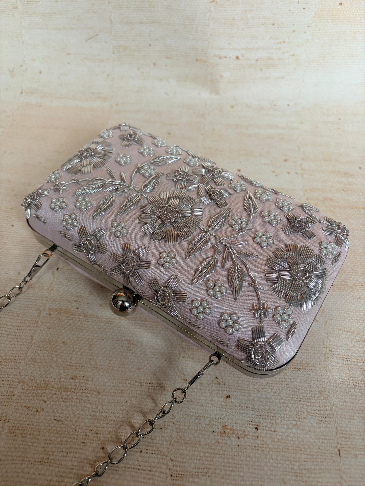 Alina (Rectangular Clutch) (Pale Pink Silver) (ST859)