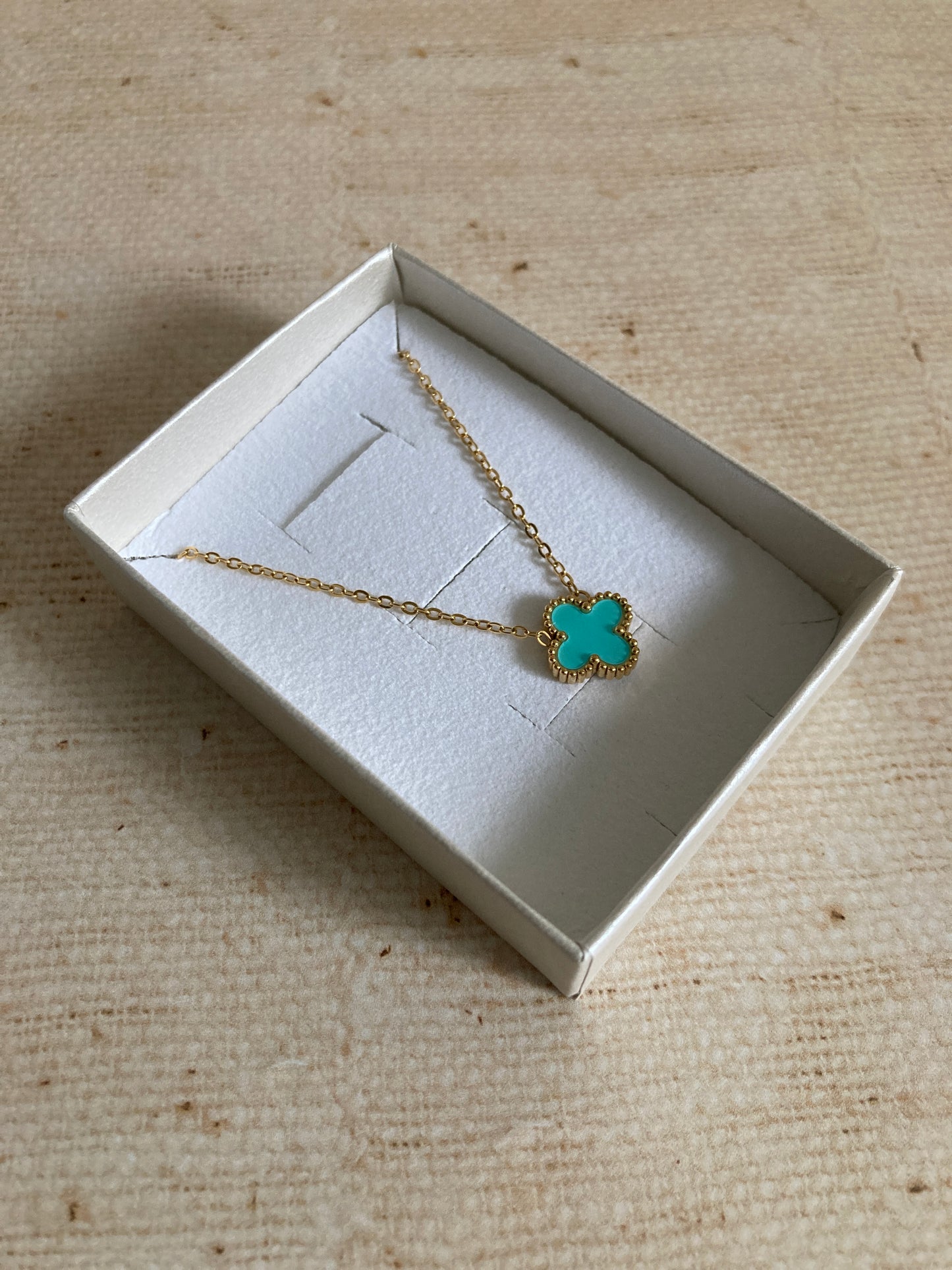 Gold Plated Light Blue Gold Single Clover Necklace (ST830)