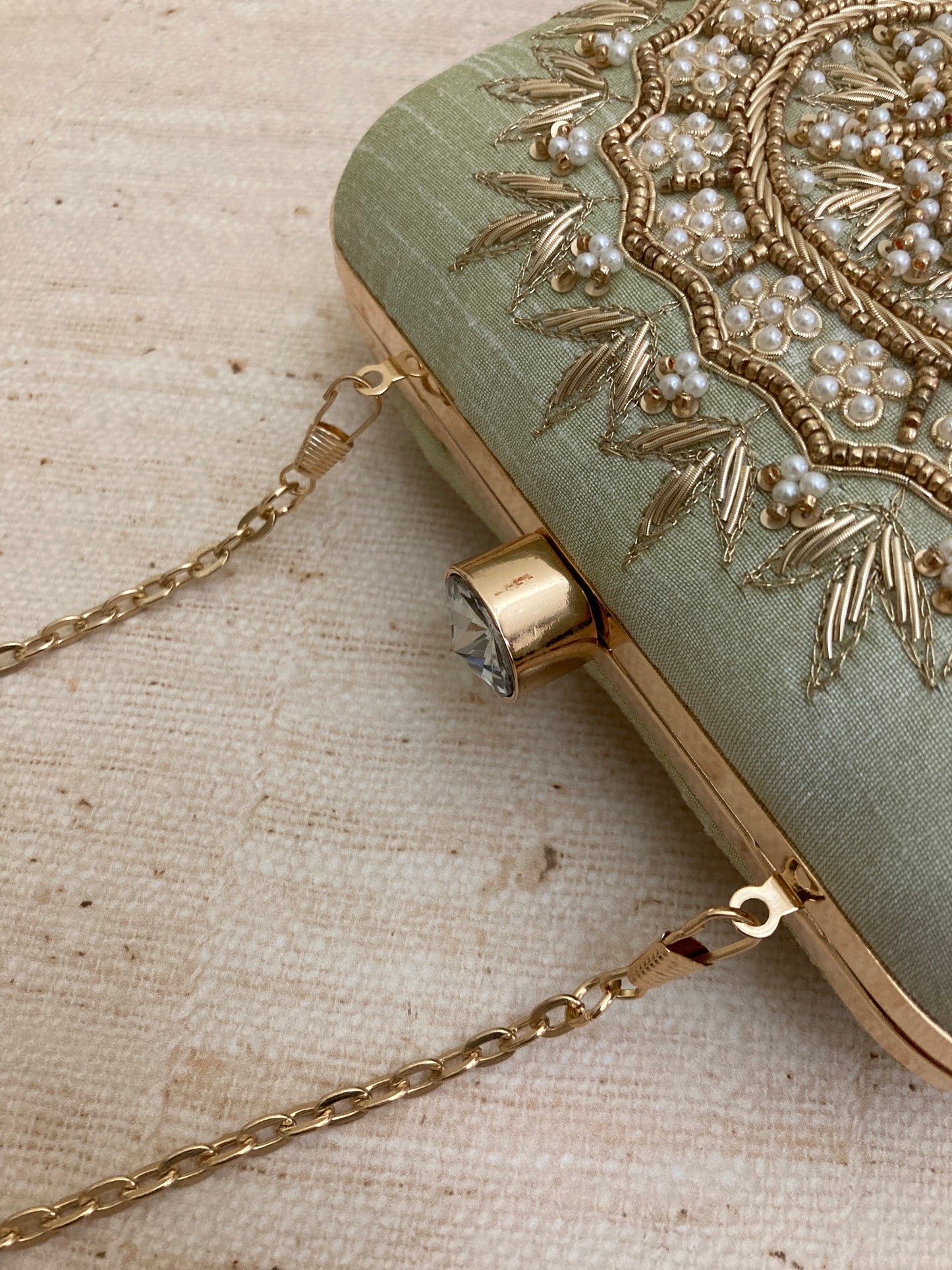 Kiran Mint Green Mandala Design Square Clutch (ST901)