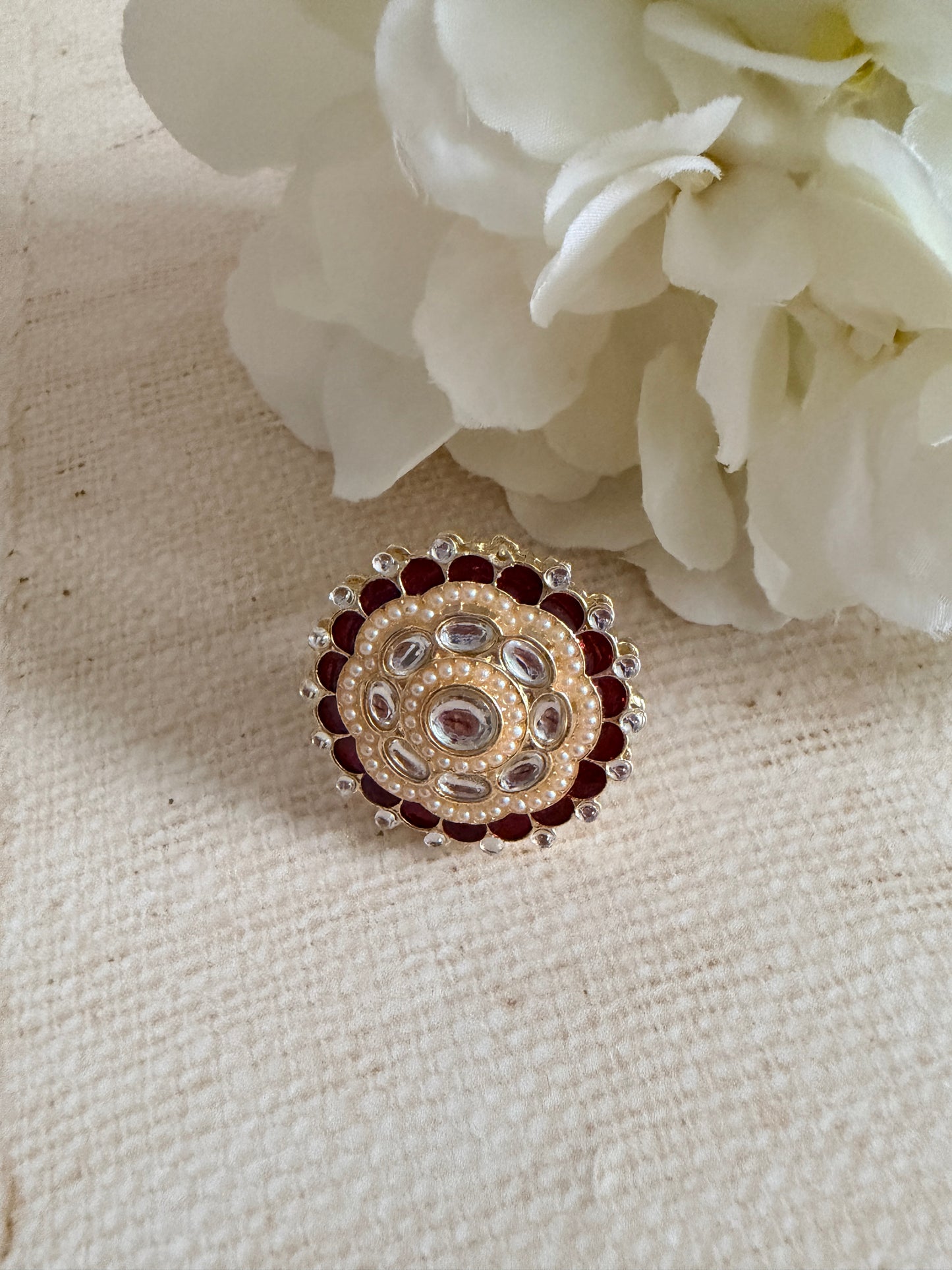 Riva Maroon Pearl Meenakari Gold Ring (ST1110)