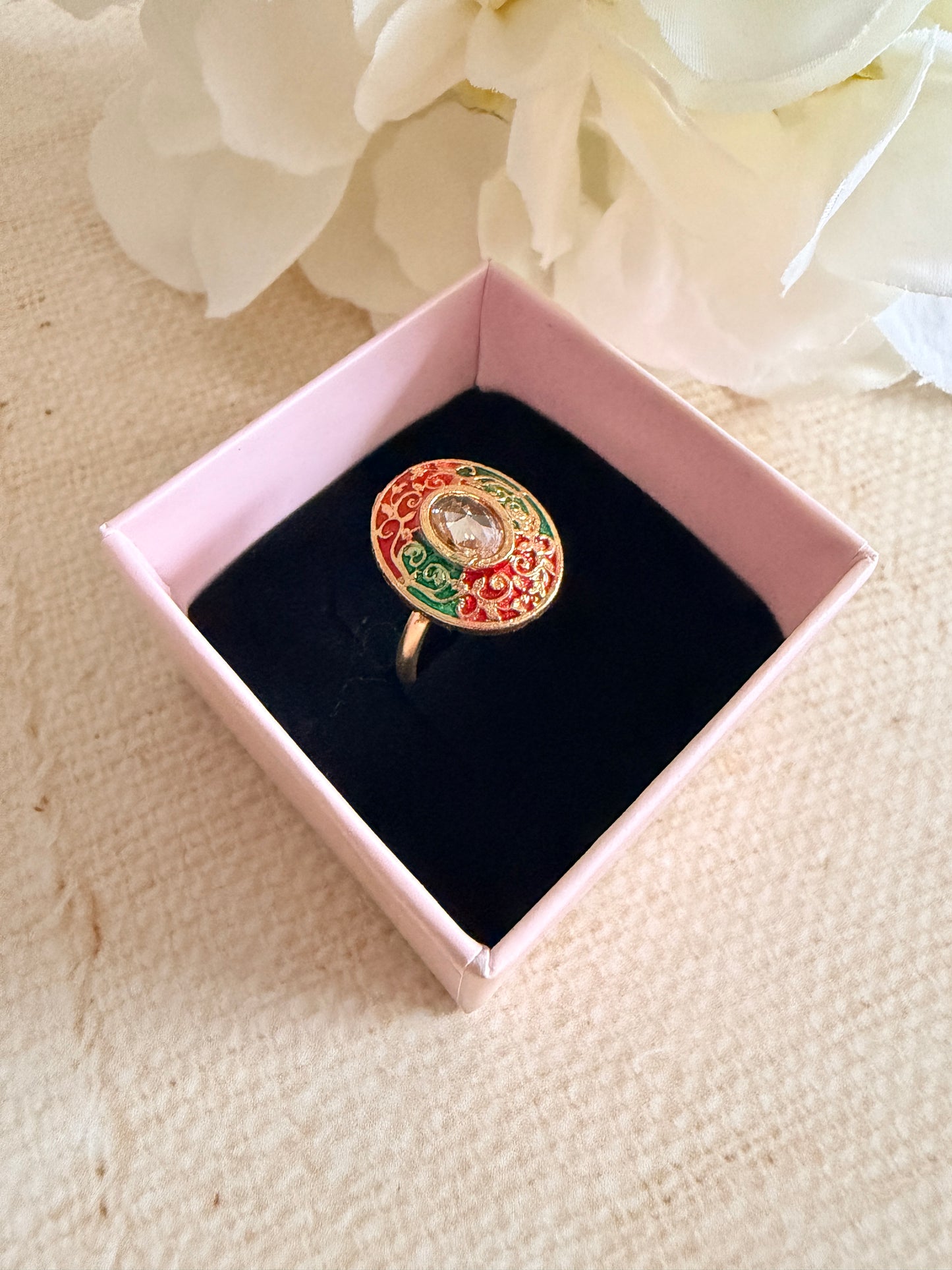 Antique Multicoloured Meenakari Gold Ring (ST1111)