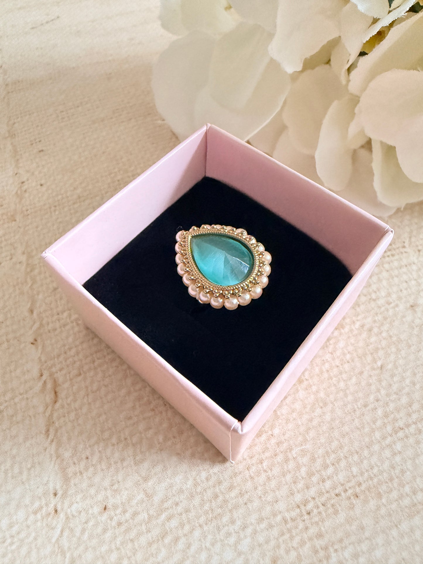 Maya Mint Green Pearl Gold Ring (ST1109)