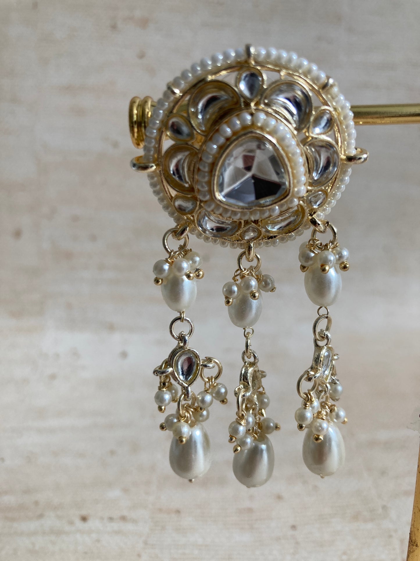 Pearl Dangle Gold Plated Kundan Earrings (ST937)