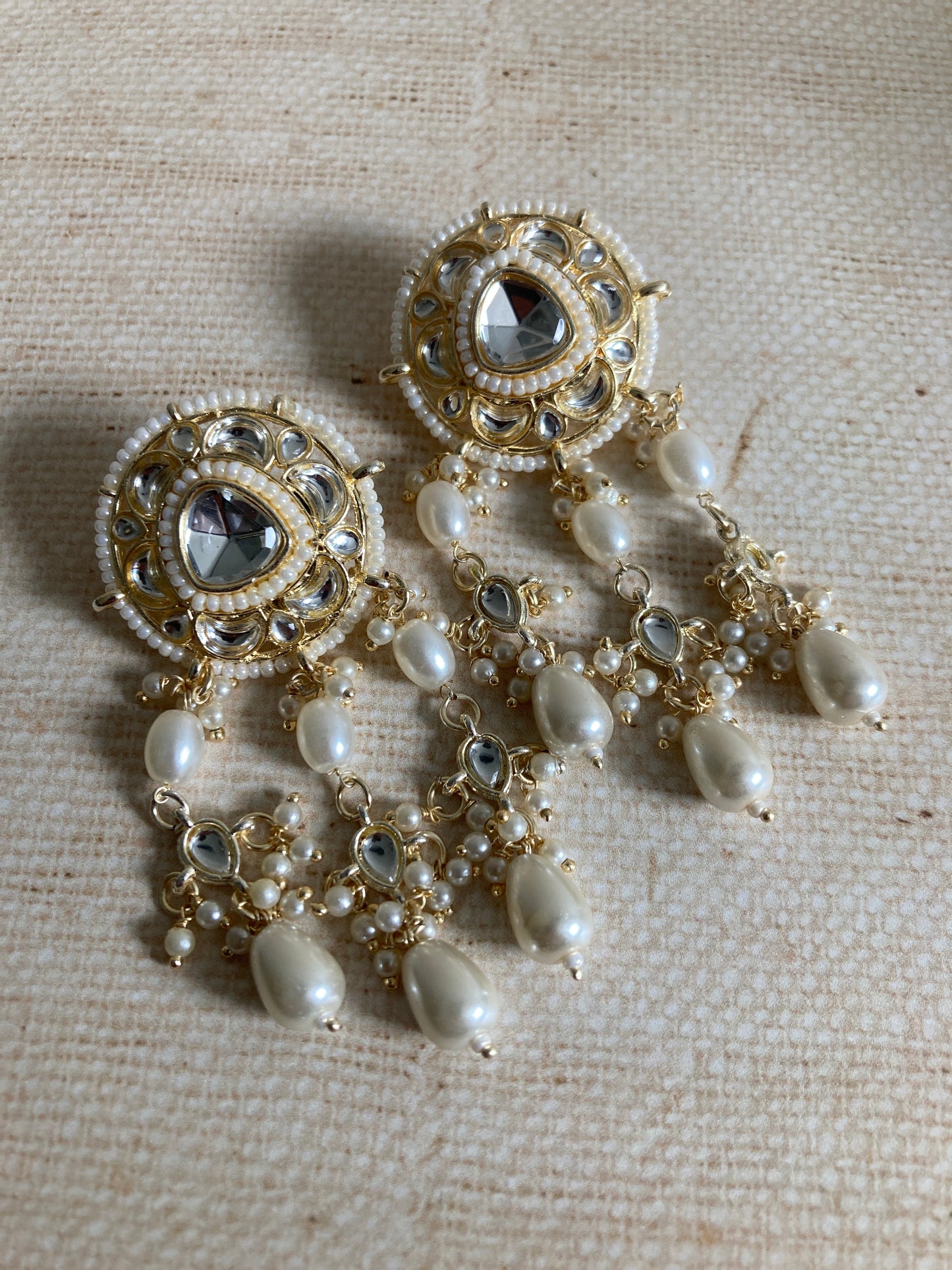 Pearl Dangle Gold Plated Kundan Earrings (ST937)