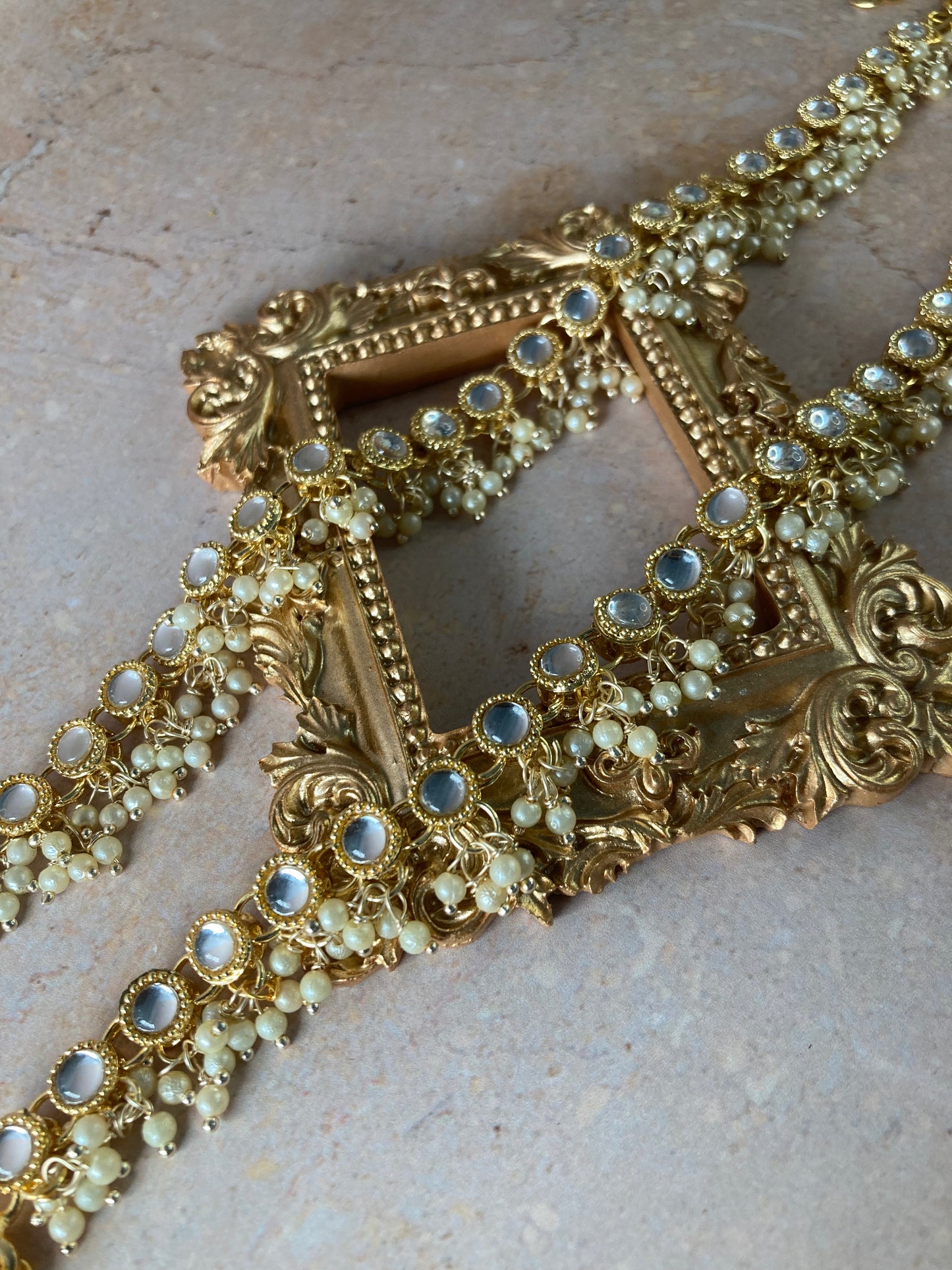 Resham Gold Plated Kundan & Pearl Studded Adjustable Anklets (ST730)