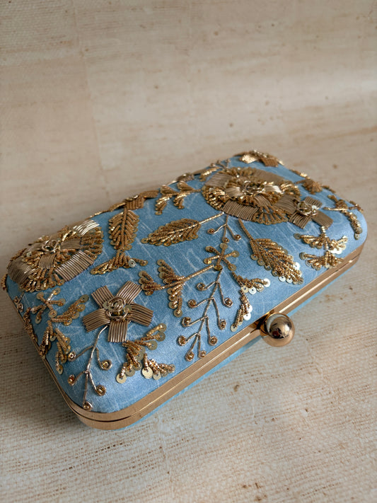 Thea Rectangular Clutch (ST1075) (Blue-Gold)