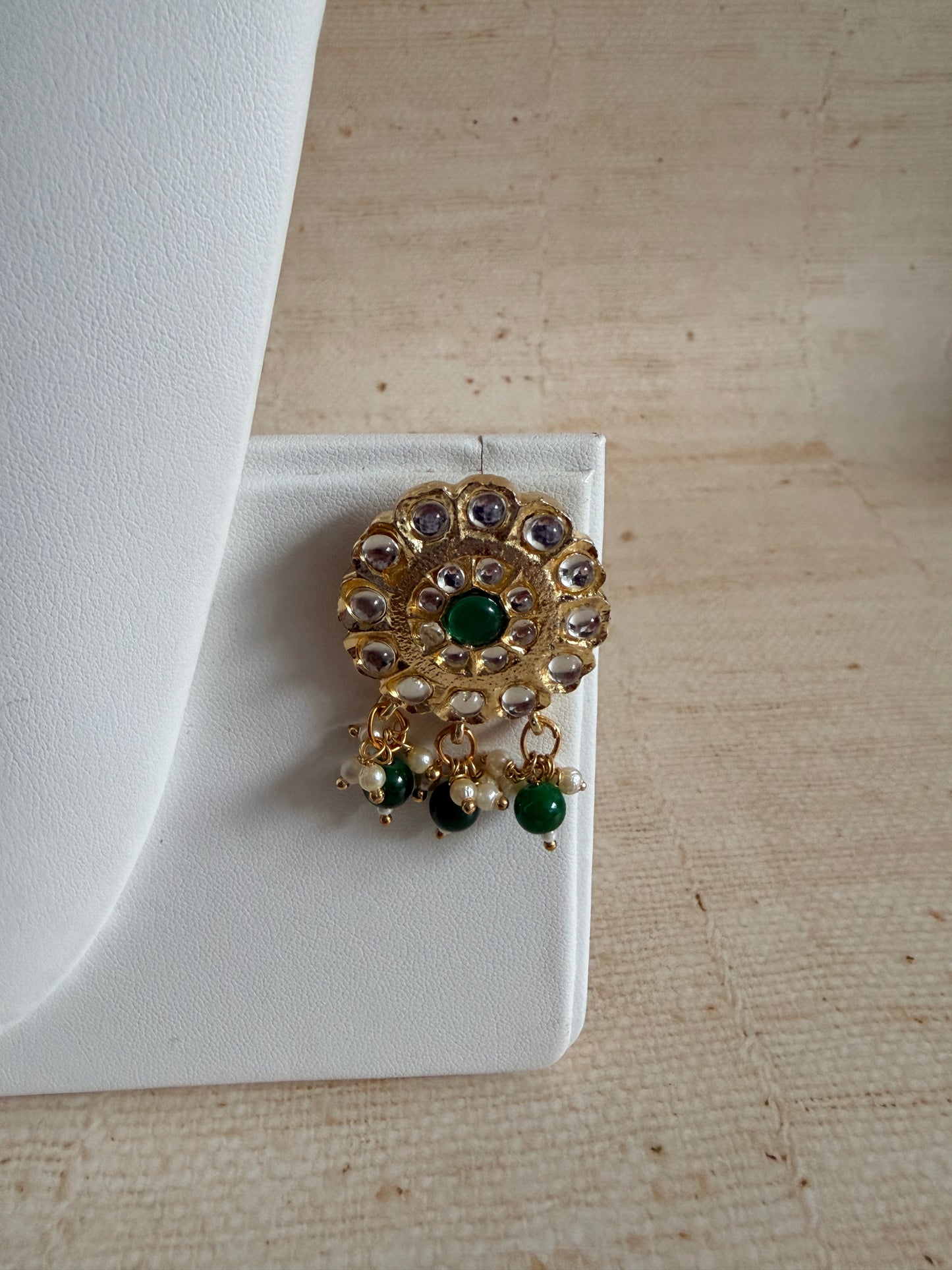 Navdeep Gold Plated Kundan And Pearl Choker Set With Ring (ST1049) (Emerald Green)