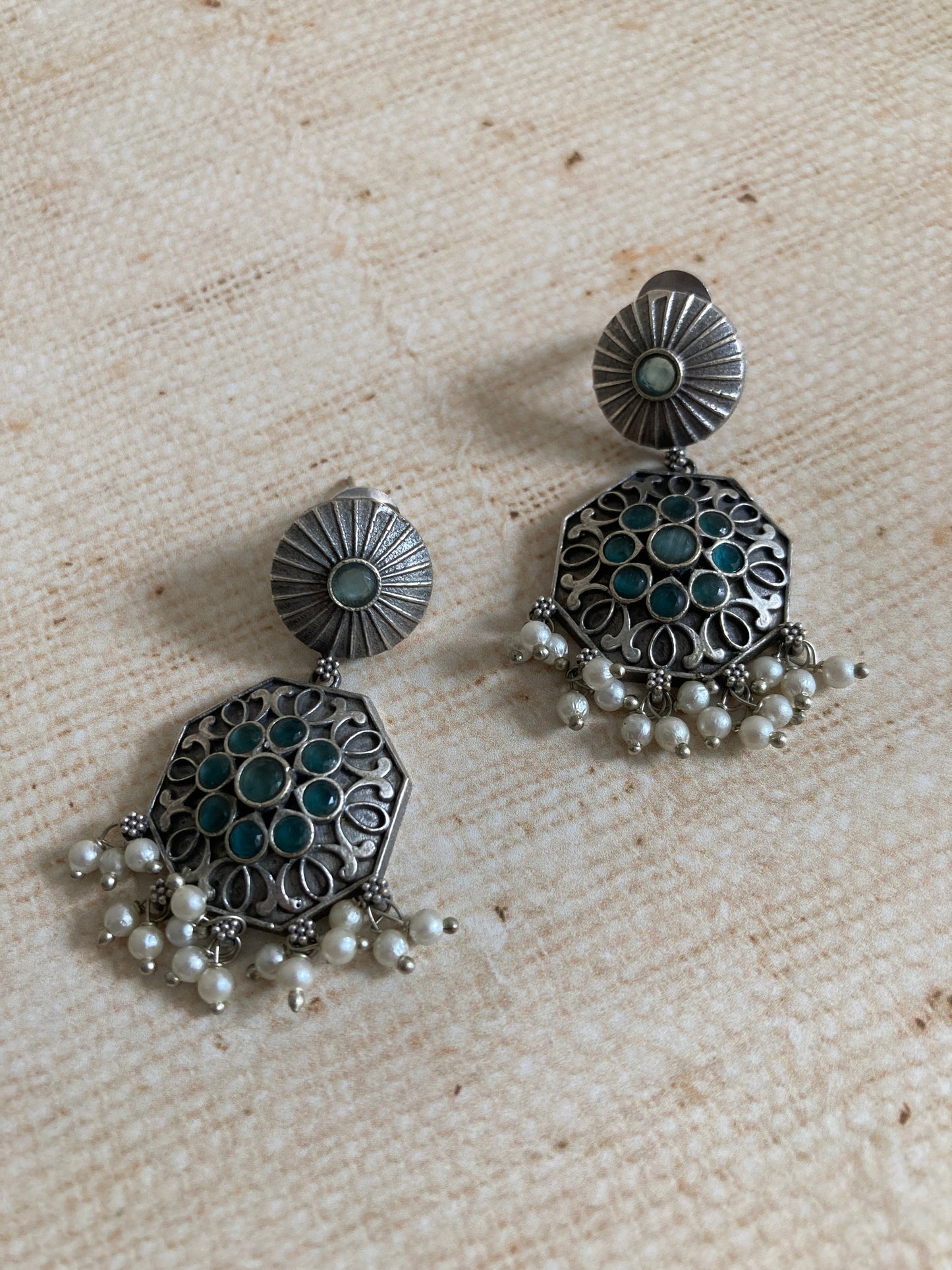 Blue Oxidised Earrings (ST951)