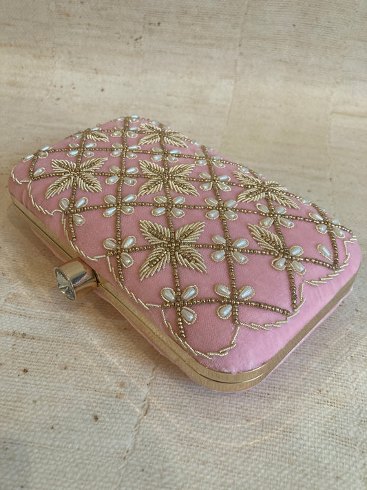 Shimla Velvet Rectangular Clutch (Pink)(ST929)