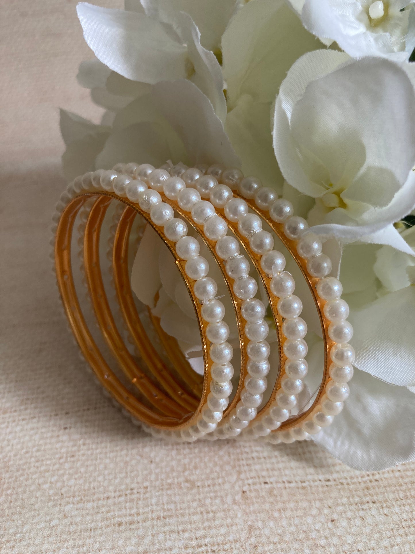 Indian Gold Plated Pearl Bangle Set 2.8 (ST932)