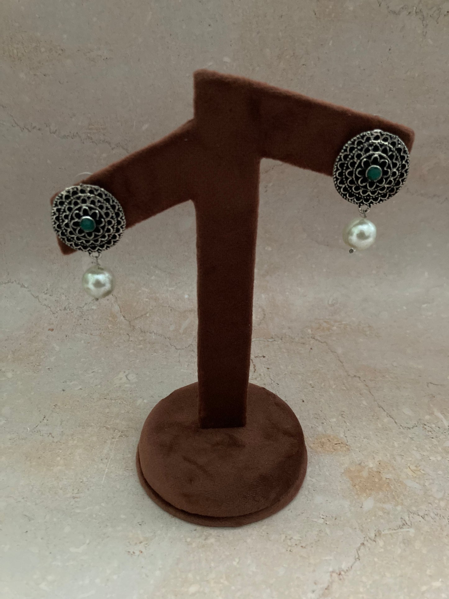 Noor Oxidised Dangle Earrings (ST744)(Green)