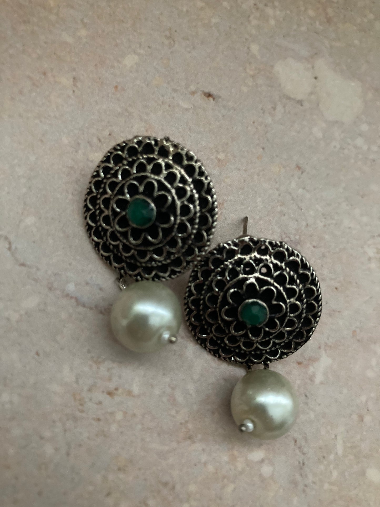 Noor Oxidised Dangle Earrings (ST744)(Green)