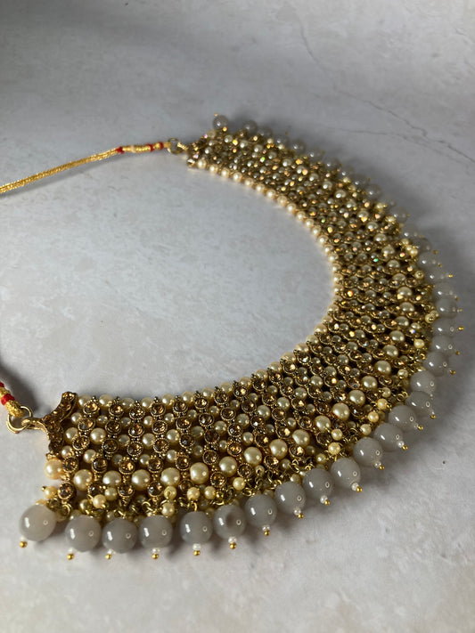 Riyasat Meenakari Kundan Pearl Set (ST128) (Grey)