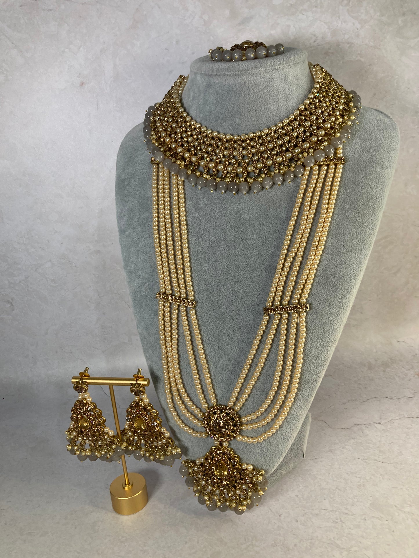 Riyasat Meenakari Kundan Pearl Set (ST128) (Grey)