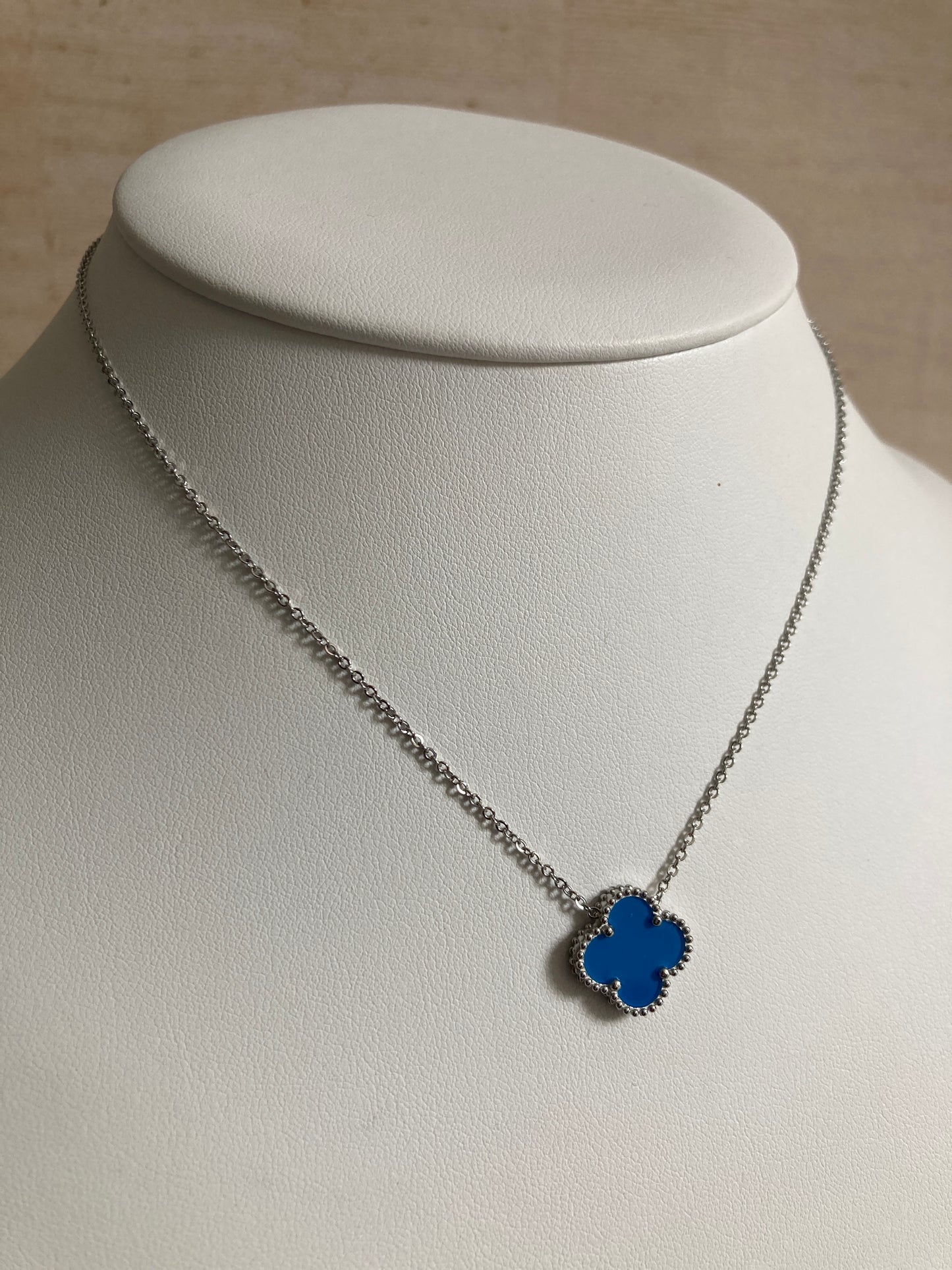 Blue Single Clover Silver Necklace (ST919)