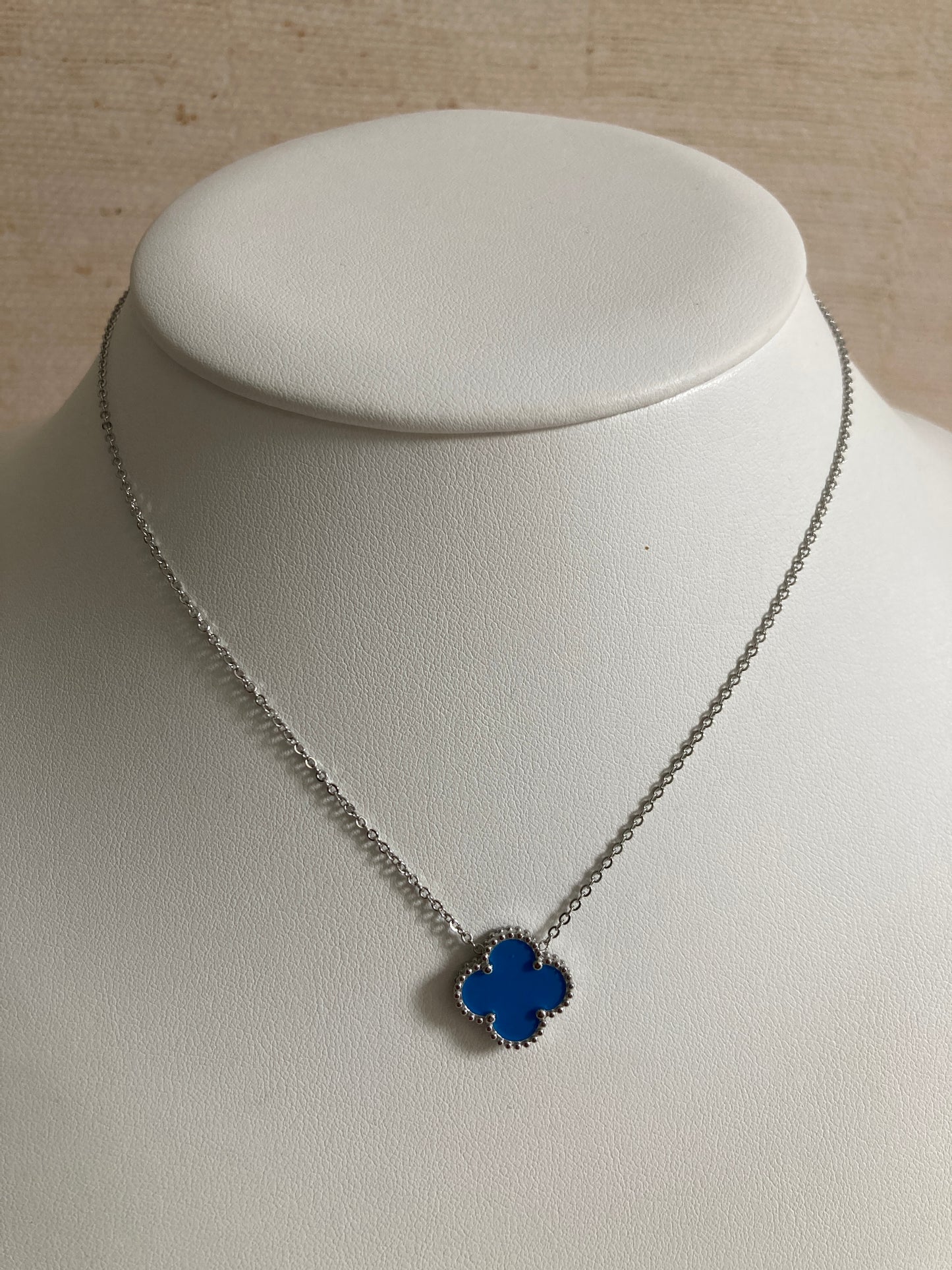 Blue Single Clover Silver Necklace (ST919)