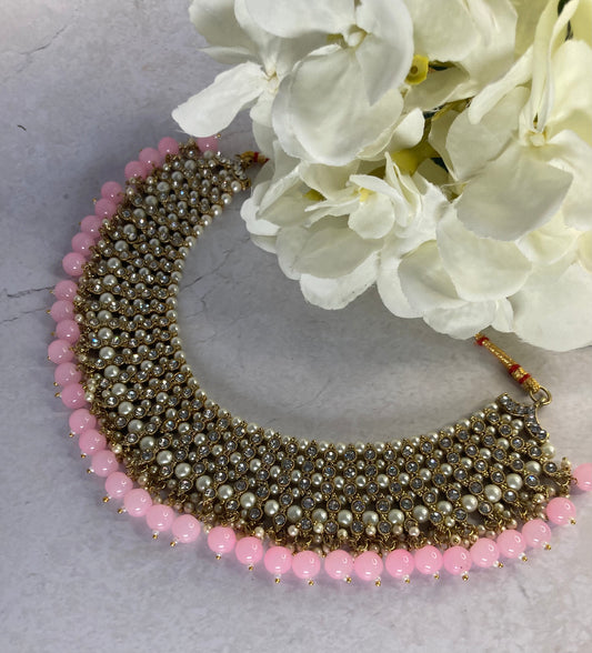 Riyasat Meenakari Kundan Pearl Set (ST128) (Silver Pink)