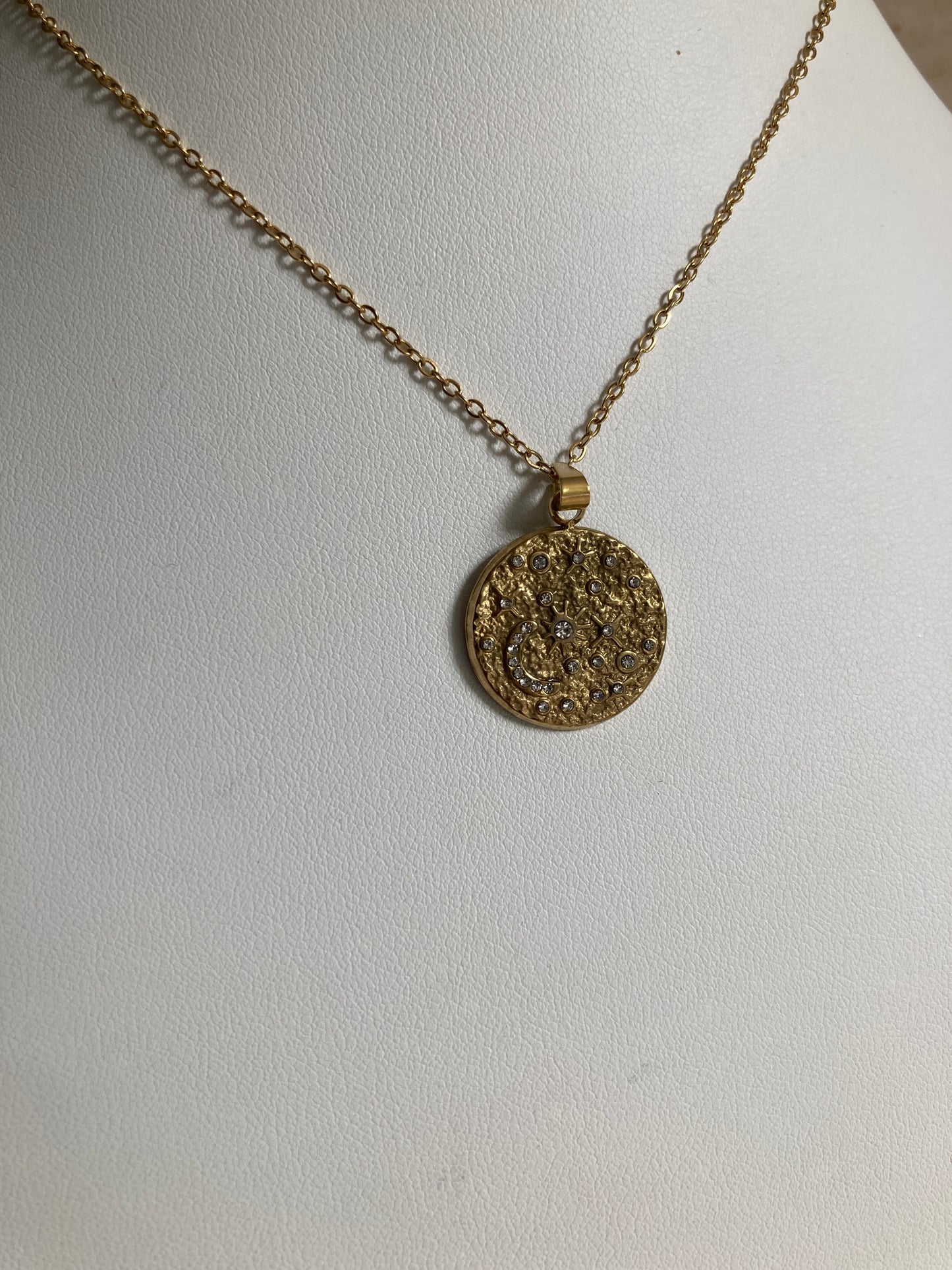 18K Gold Pated Moon And Star Vintage Necklace