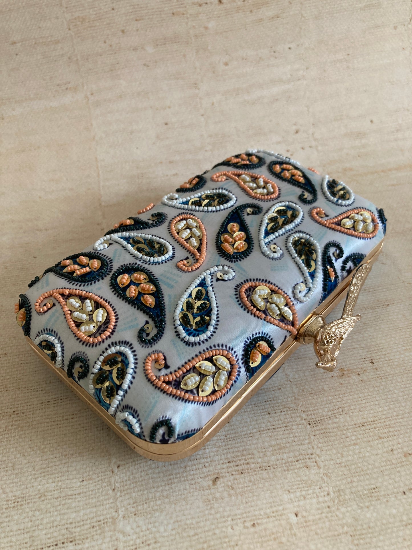 Ariel Rectangular Blue Bird Clasp Clutch (ST963)