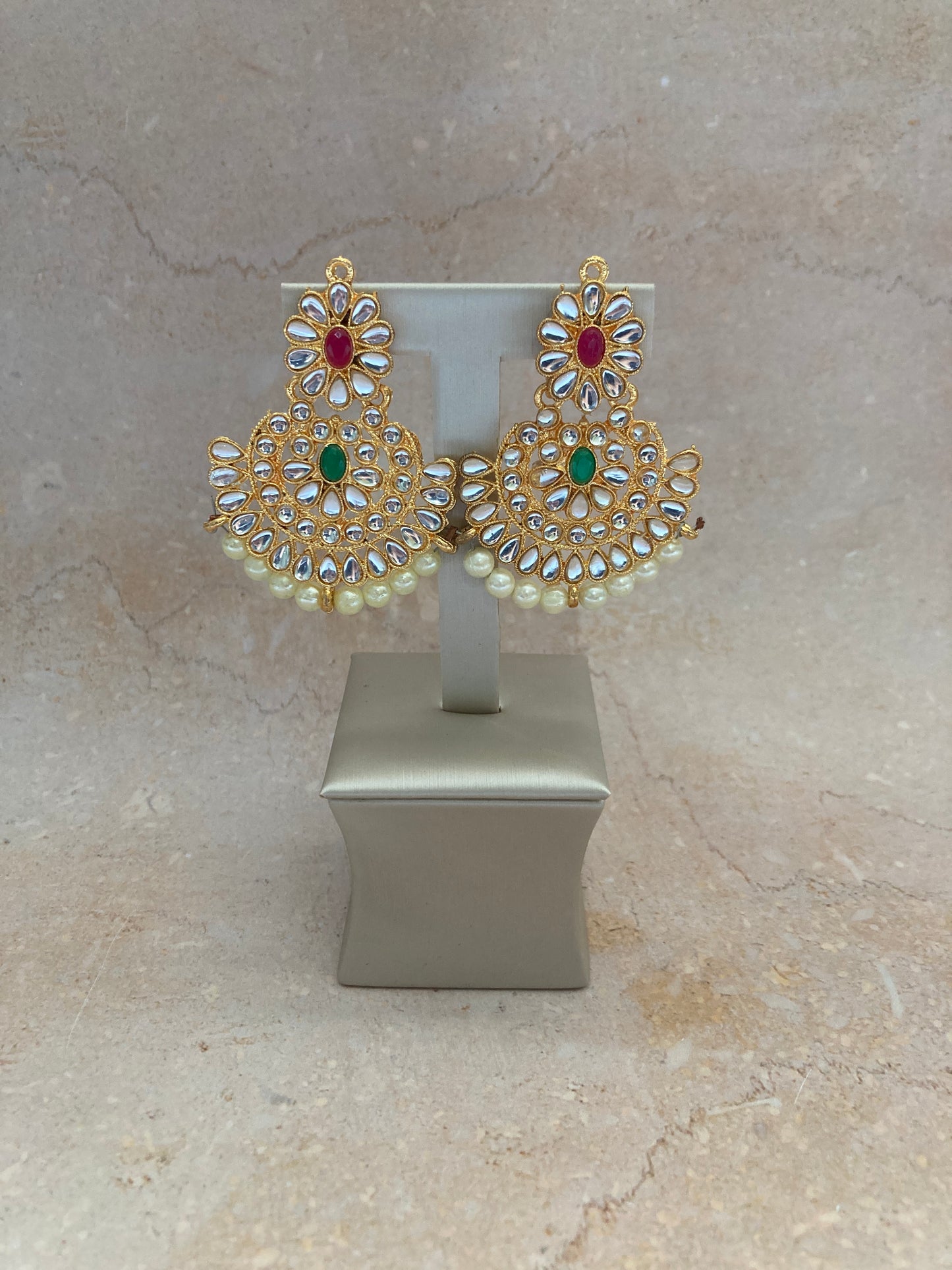Alia Kundan & Pota Stone Gold Plated Set (ST228)(Pink And Emerald)