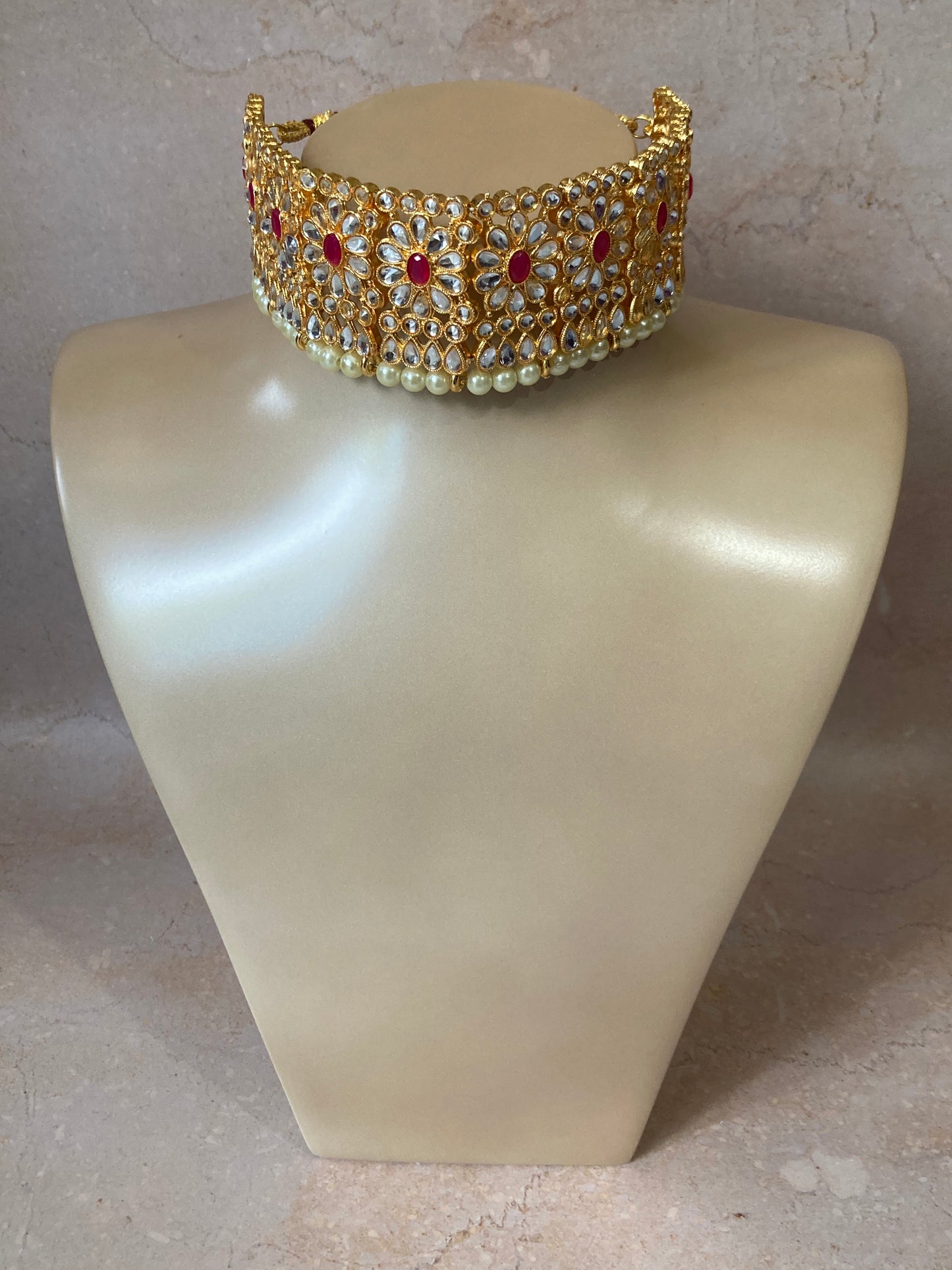 Alia Kundan & Pota Stone Gold Plated Set (ST228)(Red)