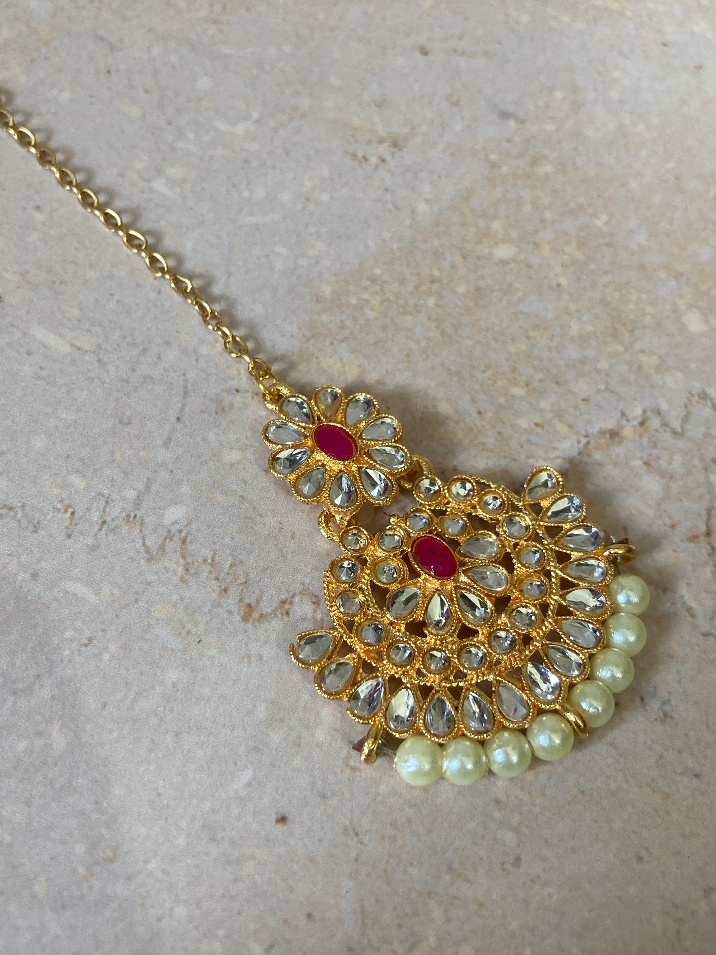 Alia Kundan & Pota Stone Gold Plated Set (ST228)(Red)