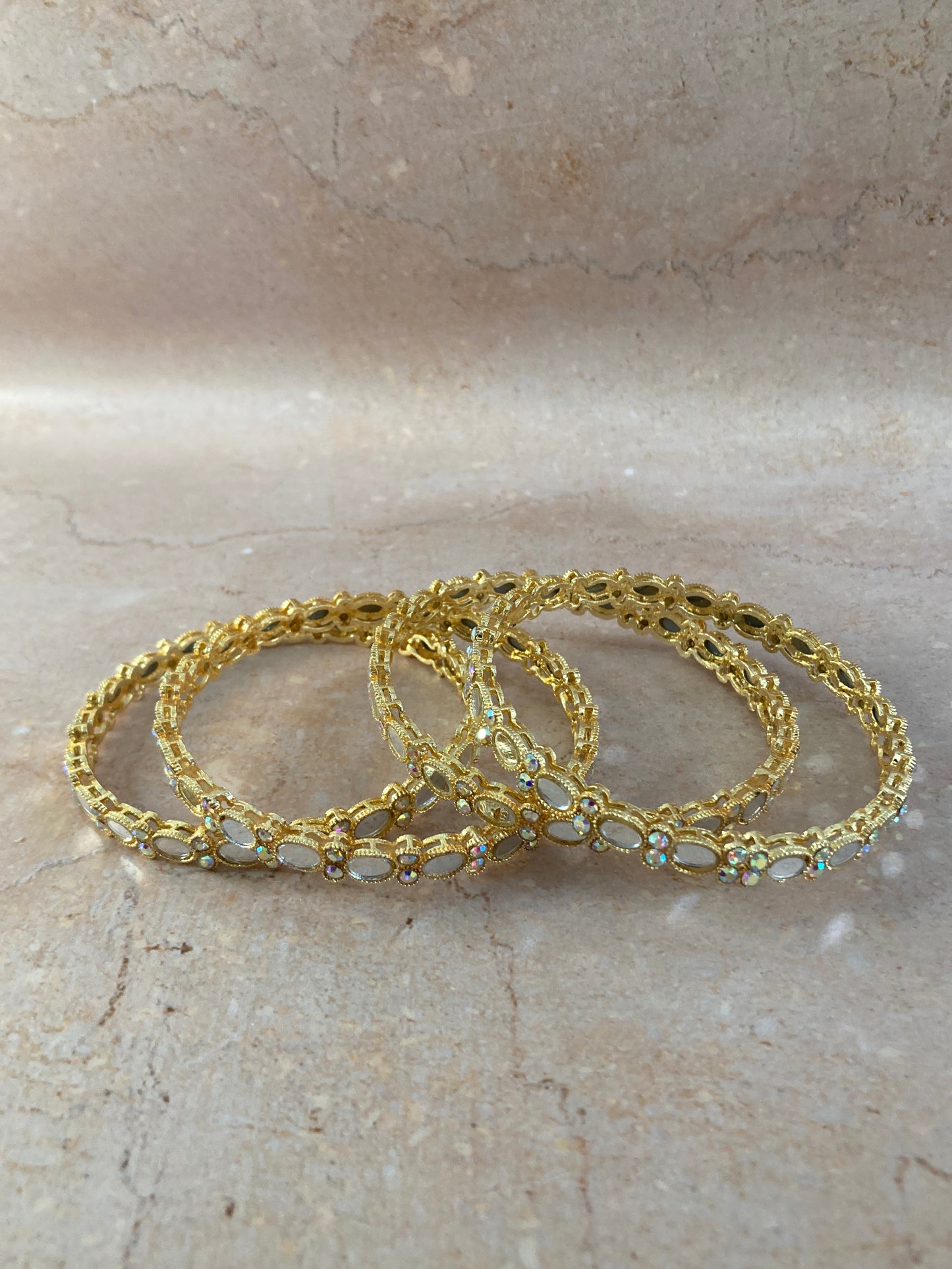 Afrin Gold Plated Mirror Work Bangle Set (2.8)(Gold)(ST722)