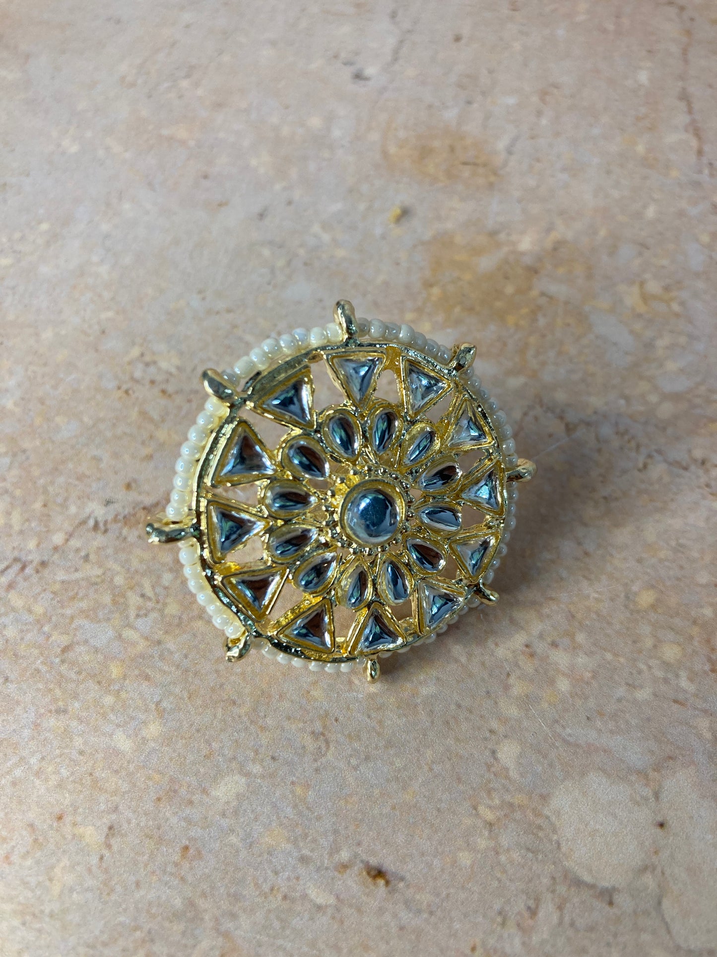 Gold Plated White Stone Adjustable Ring