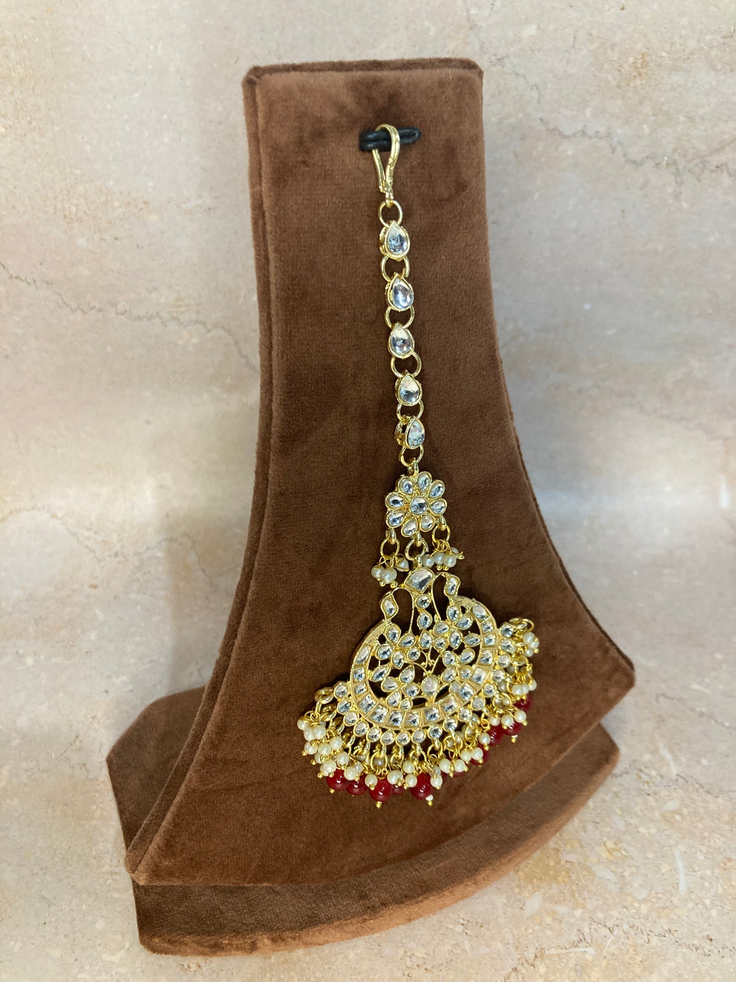 Arohi 18K Gold Plated Traditional Kundan Tikka (Maroon) (ST749)