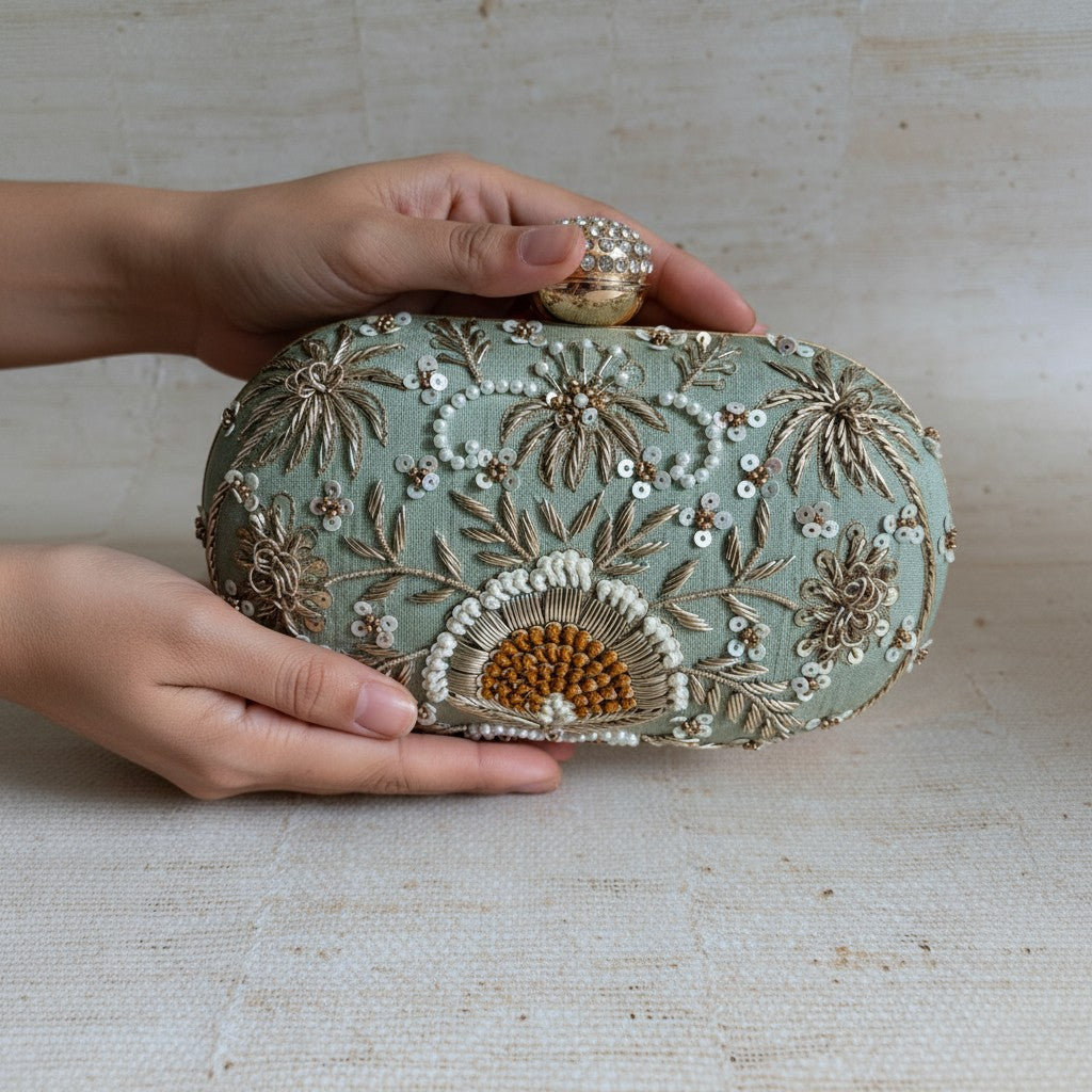 Emily Oval Green Clutch (ST1160)