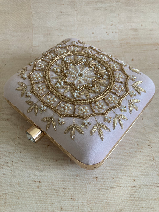 Kiran Light Pink Mandala Design Square Clutch (ST901)