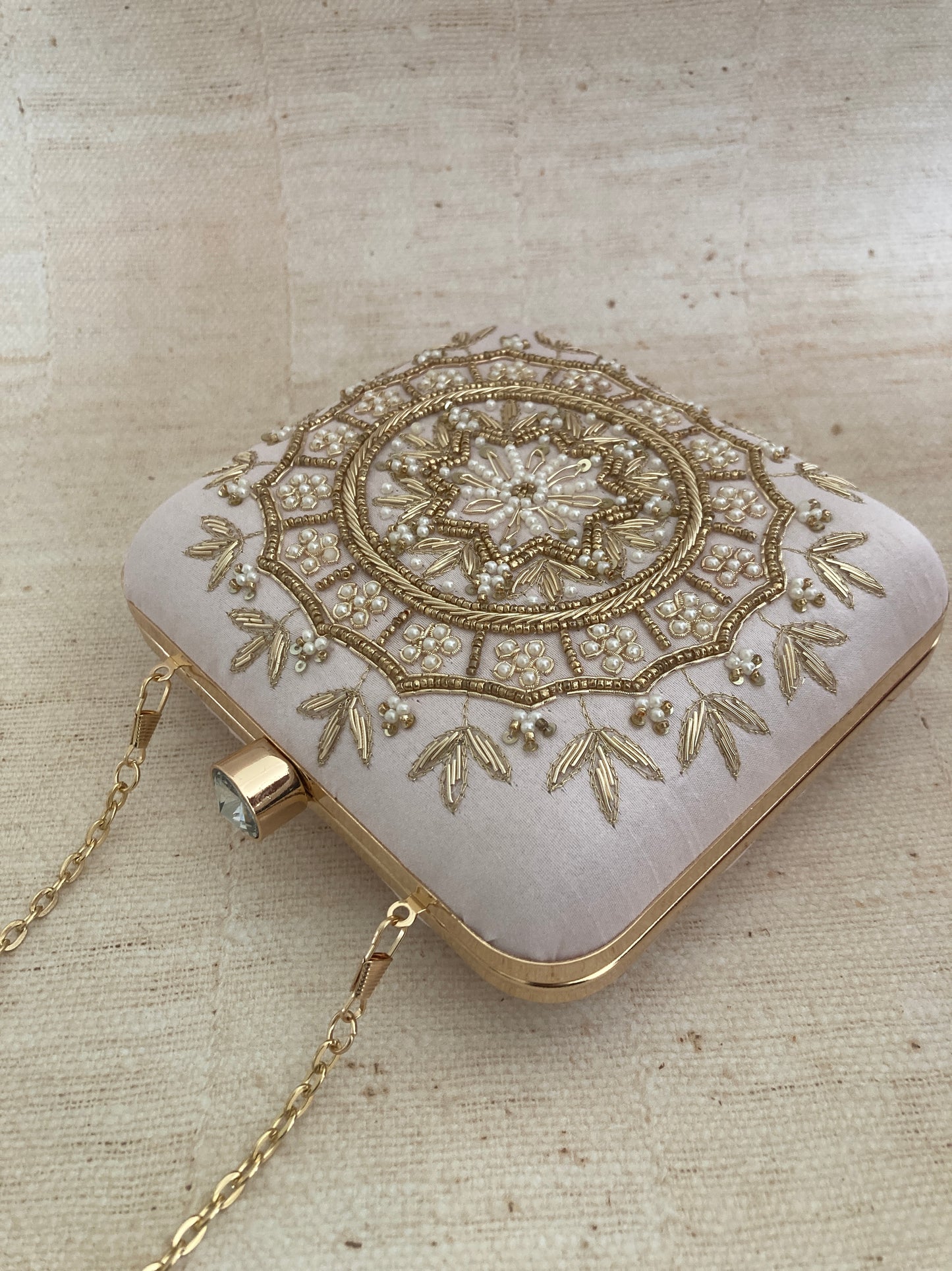Kiran Light Pink Mandala Design Square Clutch (ST901)