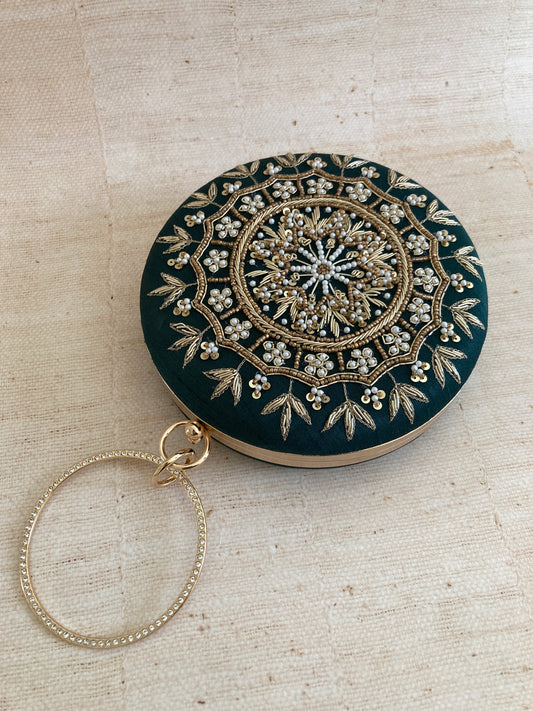 SALE Aarza Emerald Green Bangle Clutch (ST735)