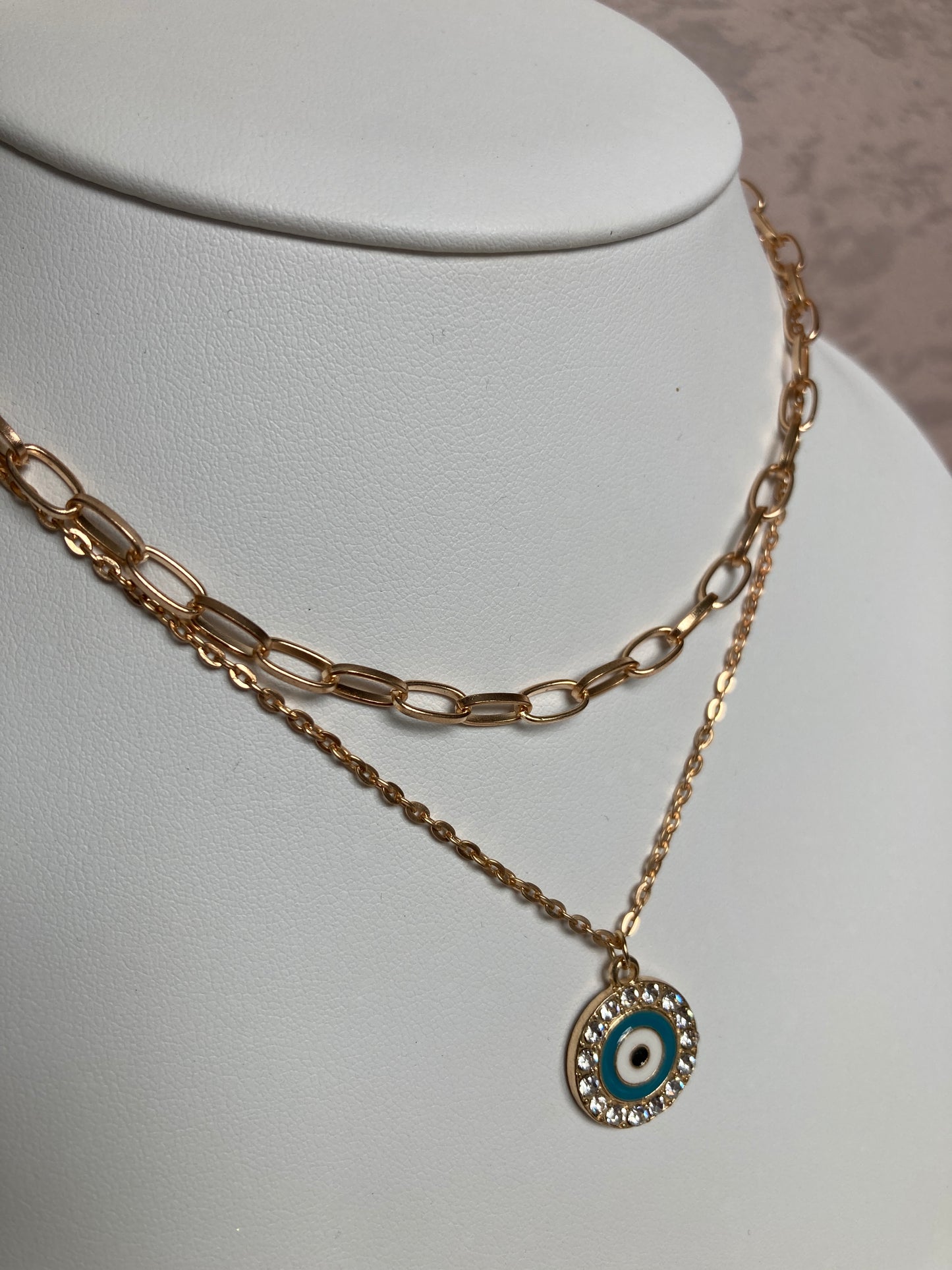 Round Evil Eye Layered Necklace (ST194)