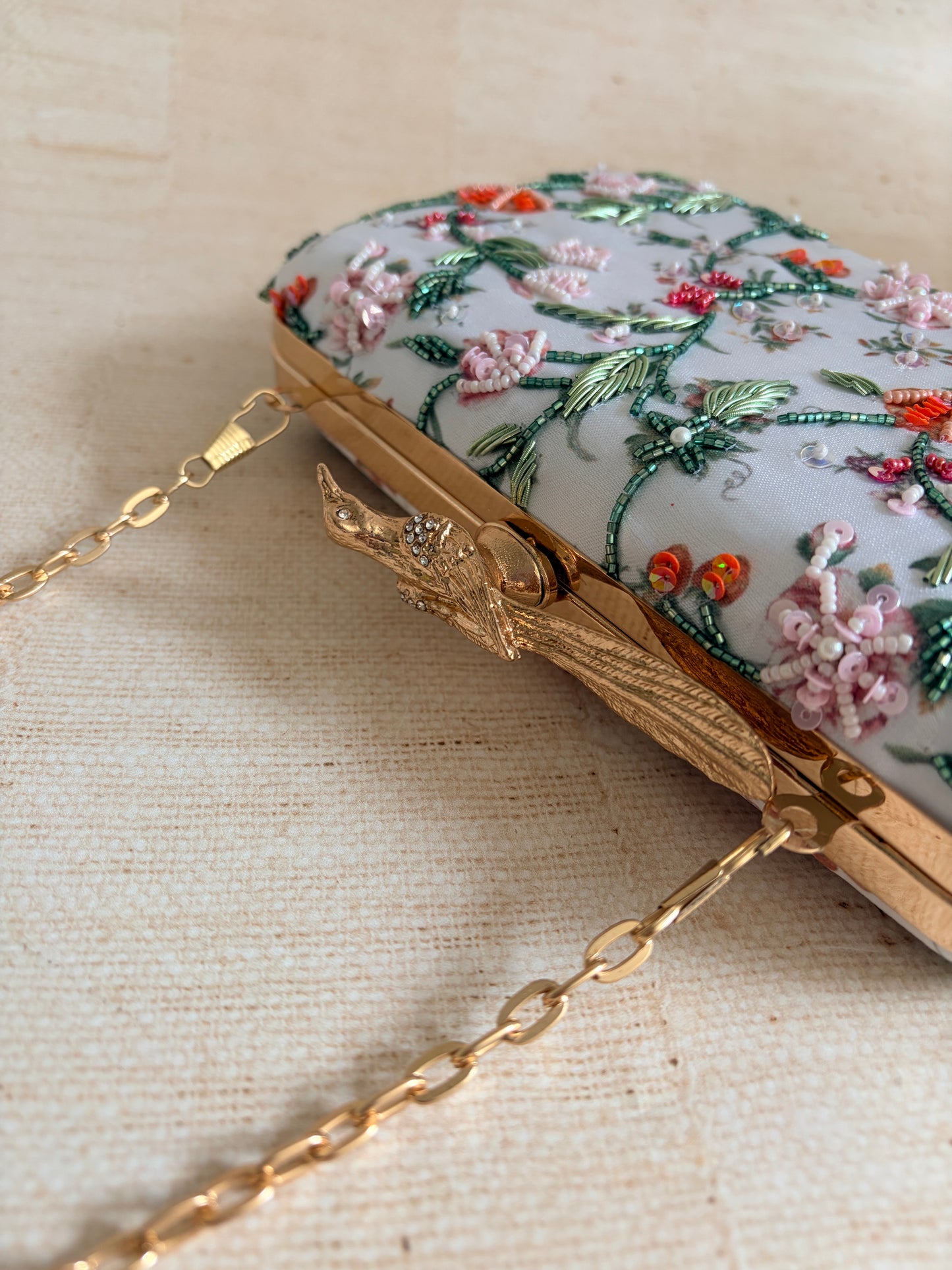 Vienna Floral Rectangular Clutch (ST1176) (Bird Clasp)