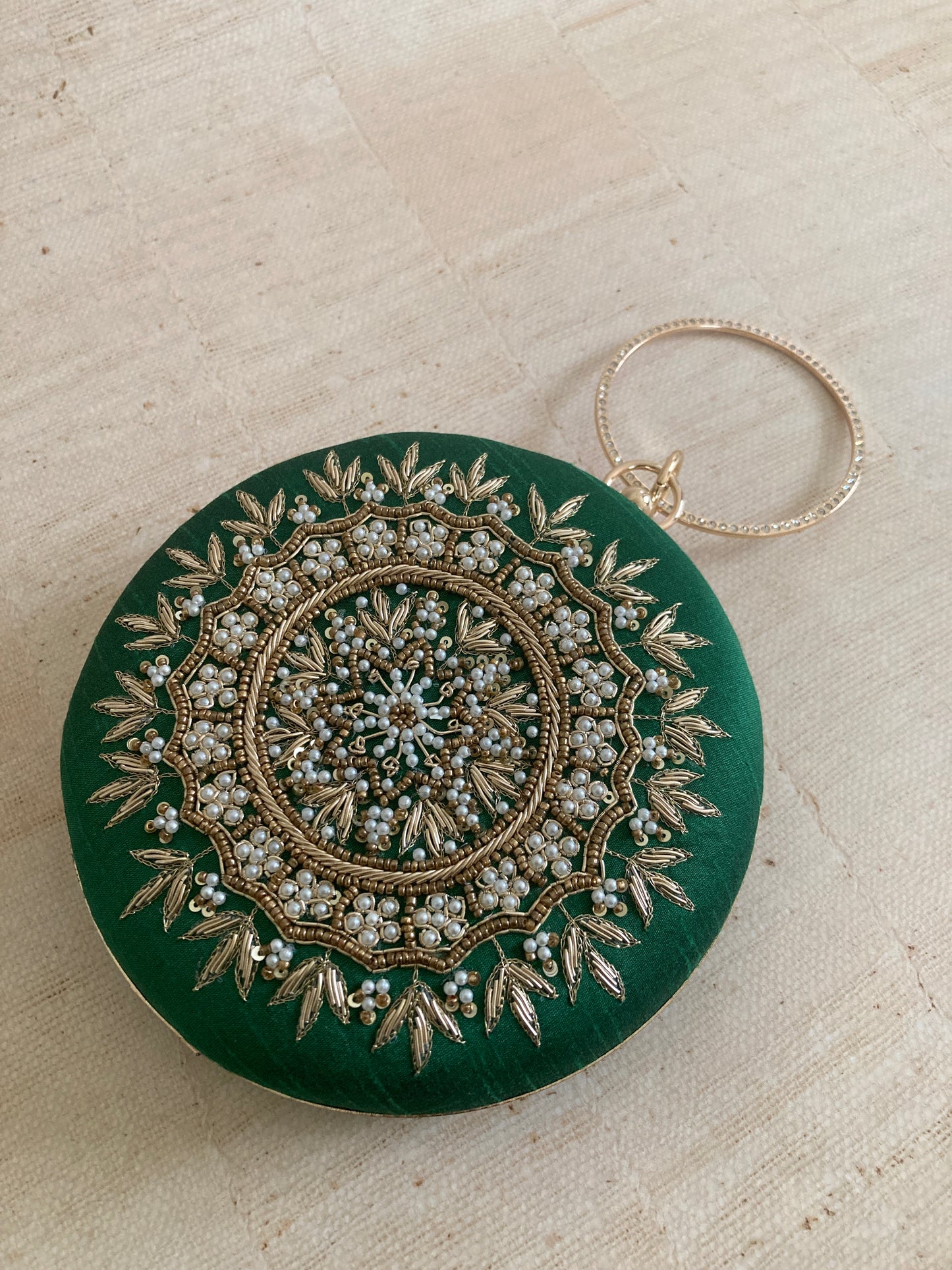 Aarza Peacock Green Bangle Clutch (ST735)