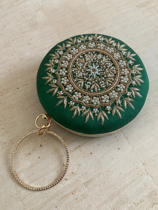 Aarza Peacock Green Bangle Clutch (ST735)