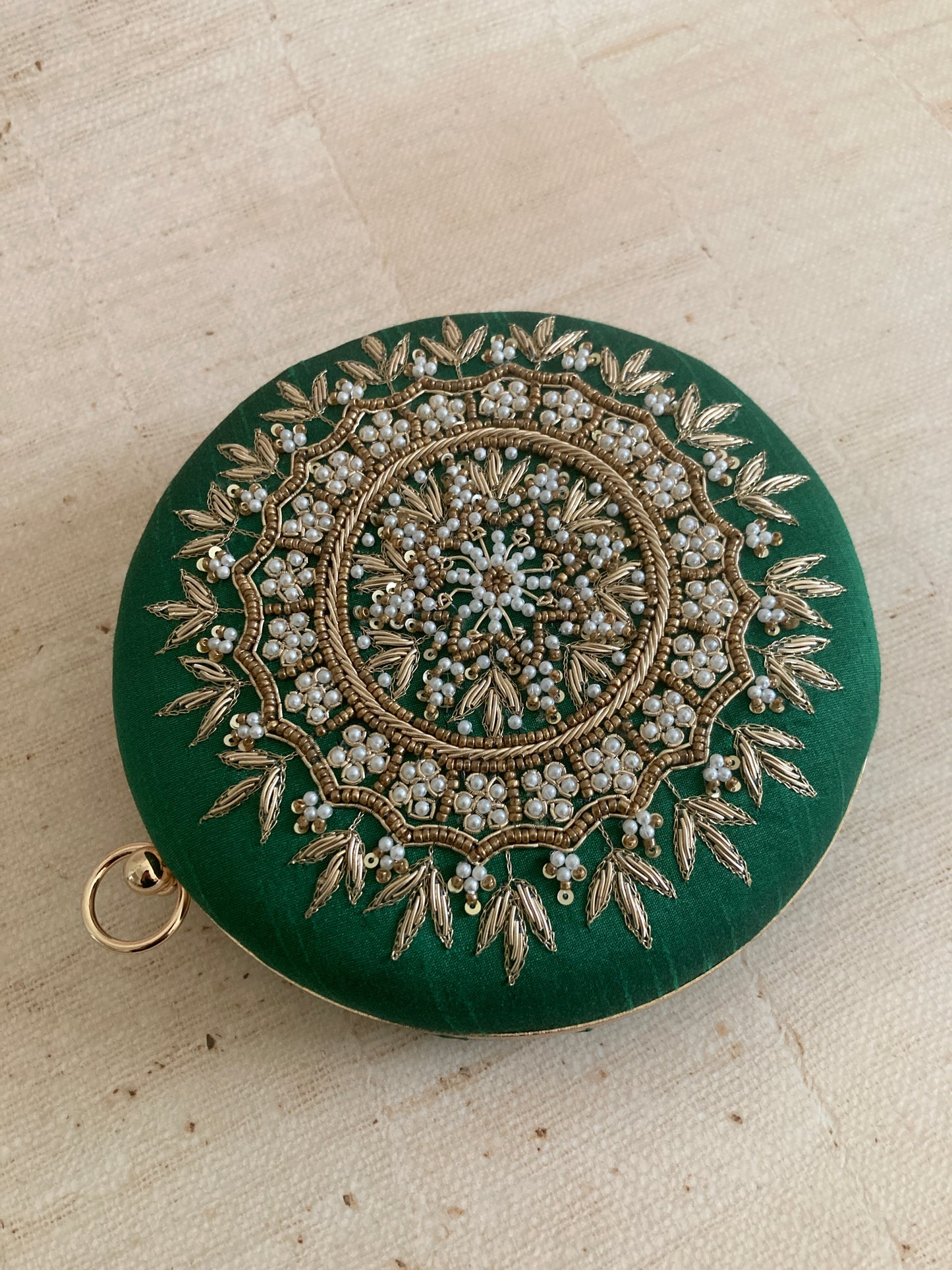 Aarza Peacock Green Bangle Clutch (ST735)