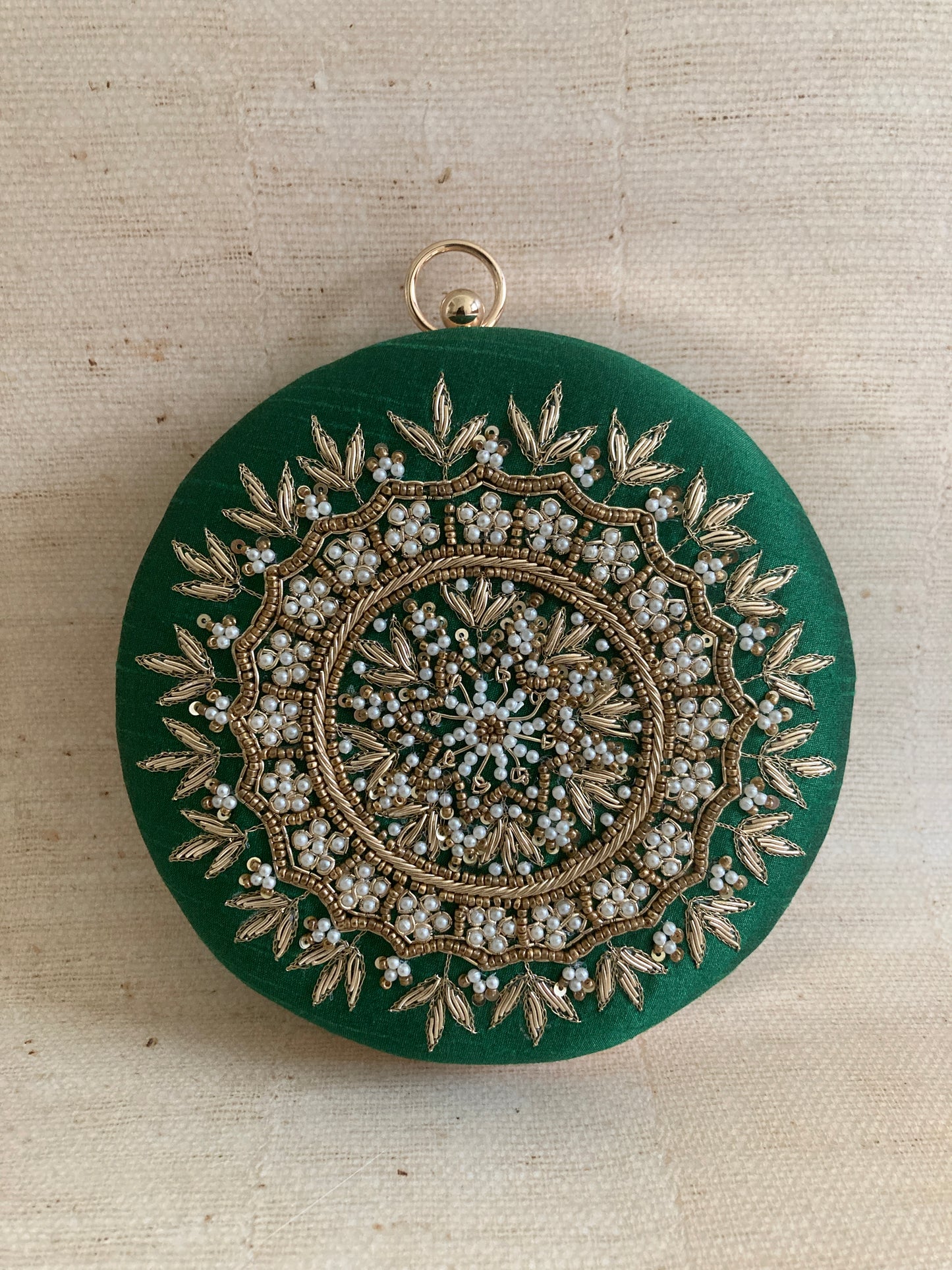 Aarza Peacock Green Bangle Clutch (ST735)