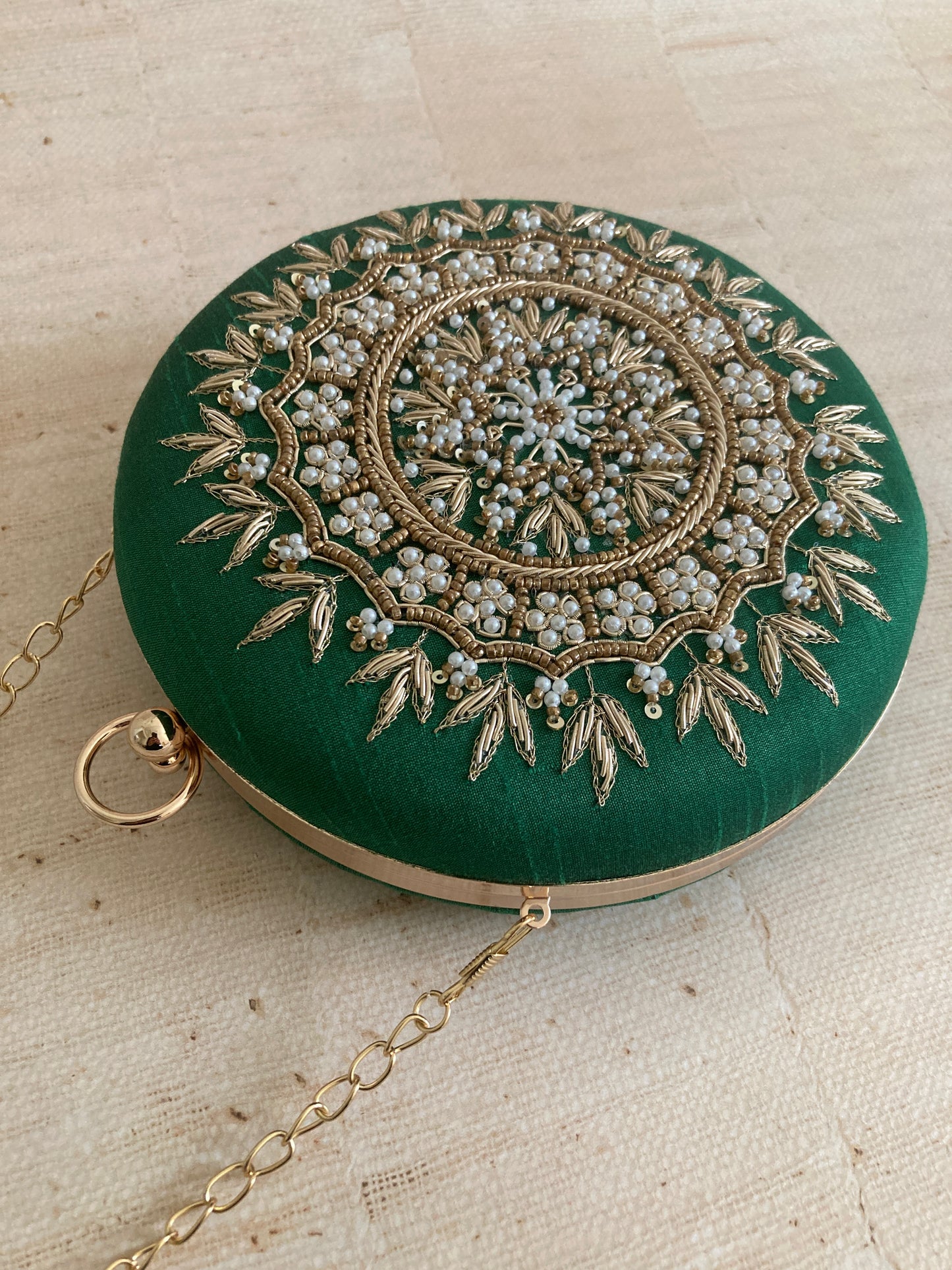 Aarza Peacock Green Bangle Clutch (ST735)