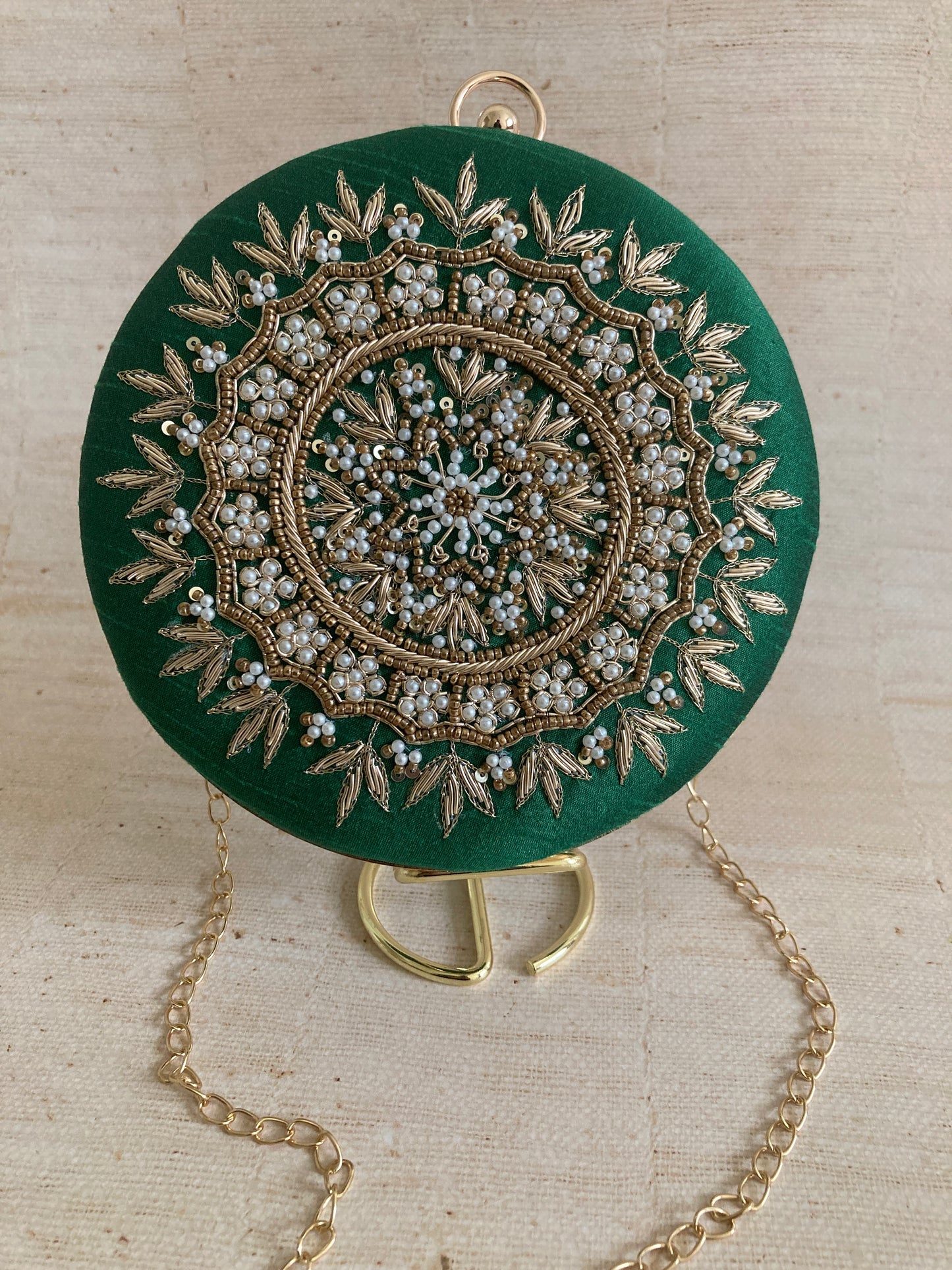Aarza Peacock Green Bangle Clutch (ST735)