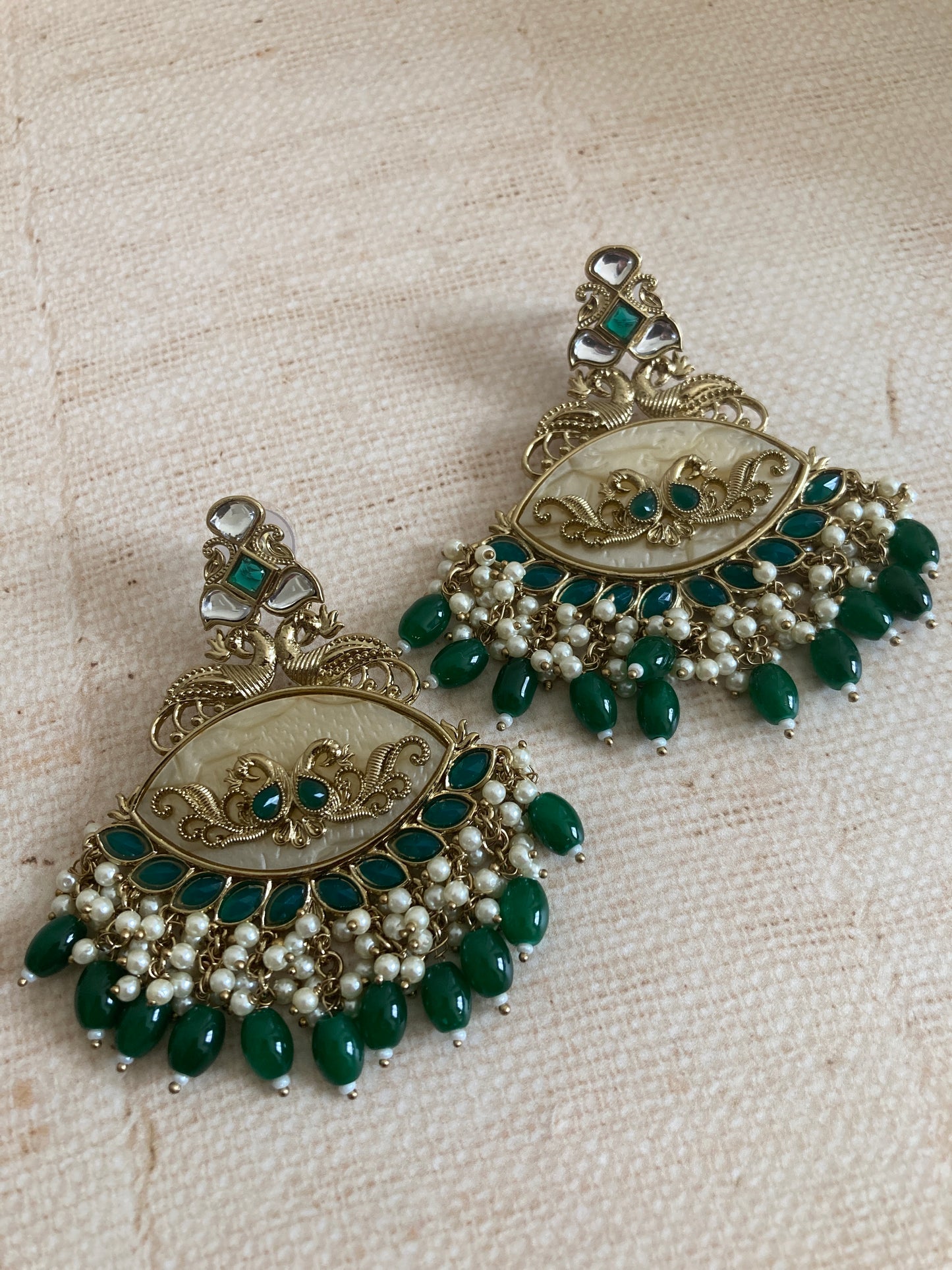 Gauri Green Peacock Indian Earrings (ST972)