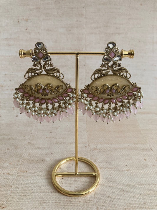 Gauri Light Pink Peacock Indian Earrings (ST972)
