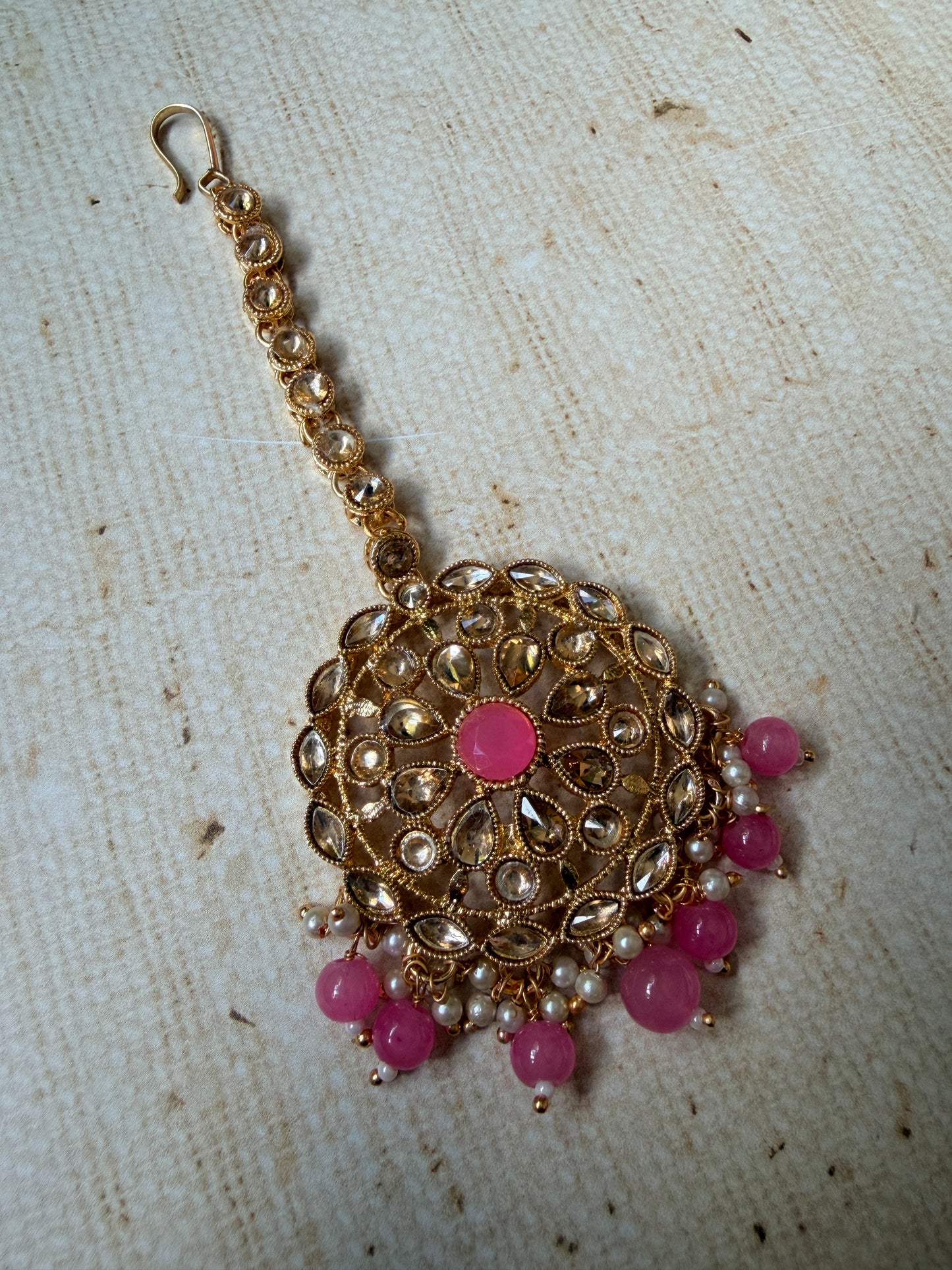 Pink Antique Gold Kundan Tikka (ST1201)